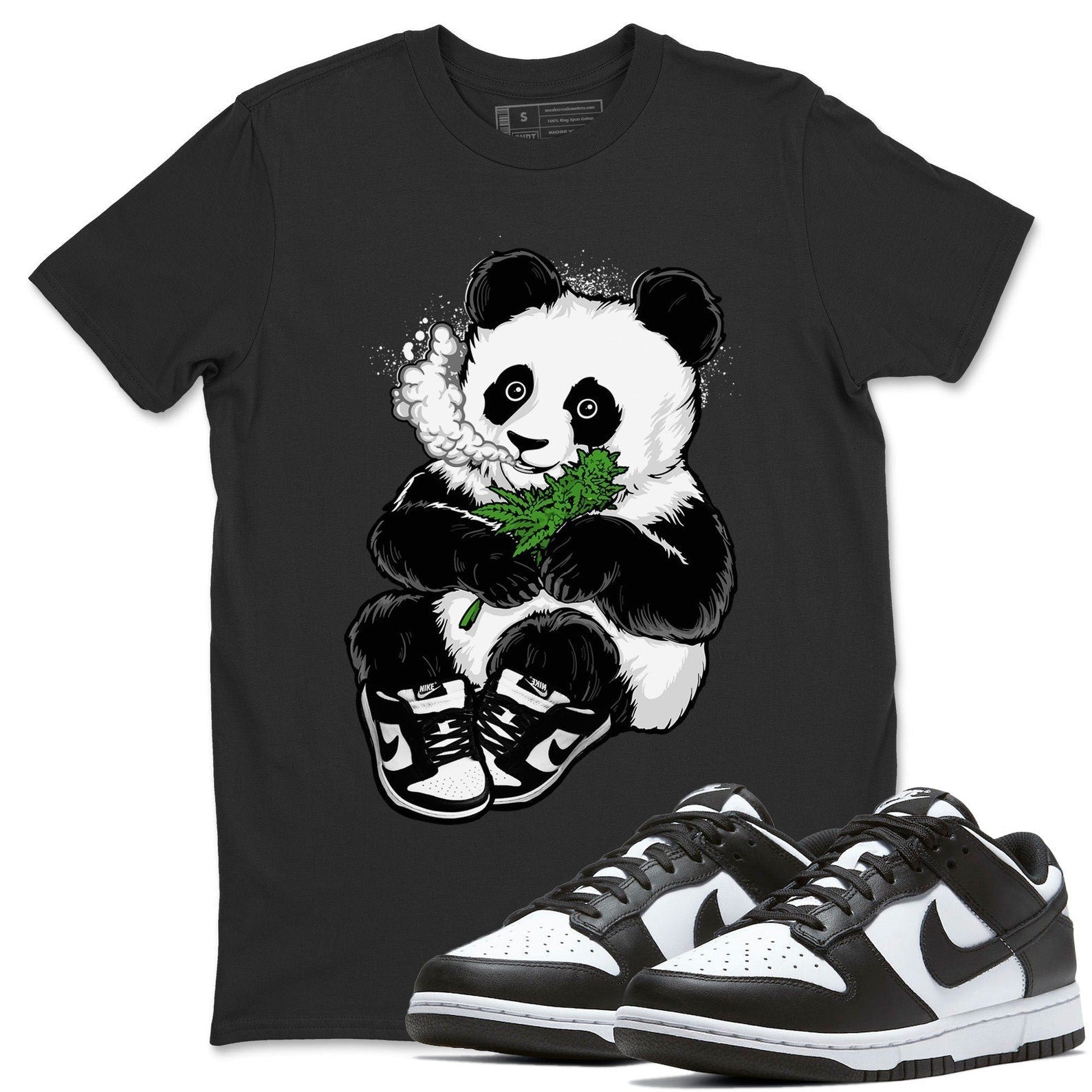 Smoking Panda Unisex Crew Neck T-Shirt - Sneaker Shirt To Match Dunks Panda Black White T-Shirt, Sneaker Match Tee