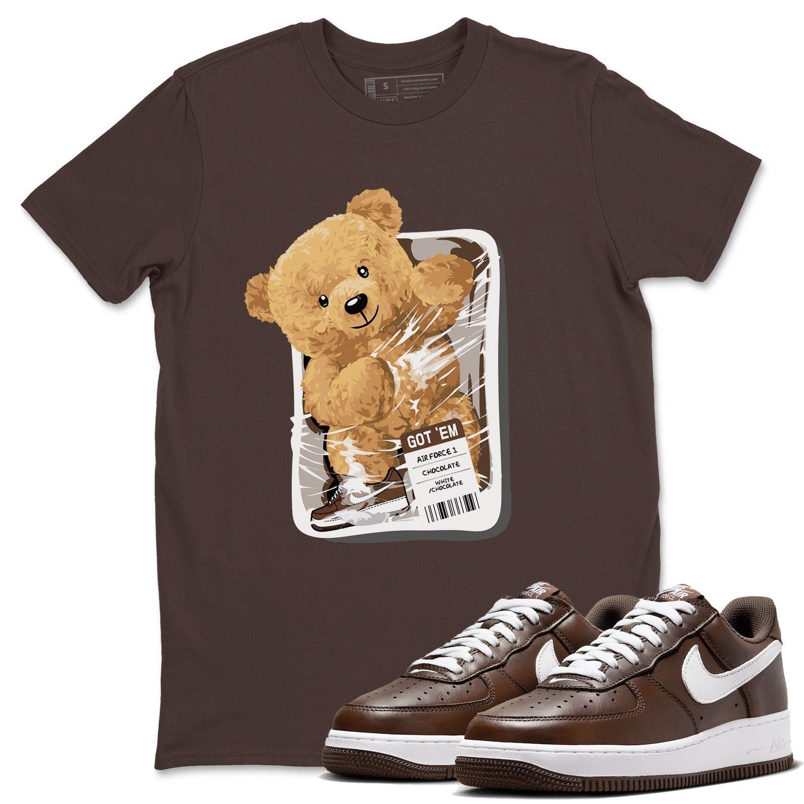 Packaged Bear Sneaker Tee - Casual Unisex Cotton Sneaker T-Shirt To Match Air Force 1 Chocolate T-Shirt, Sneaker Match Tee