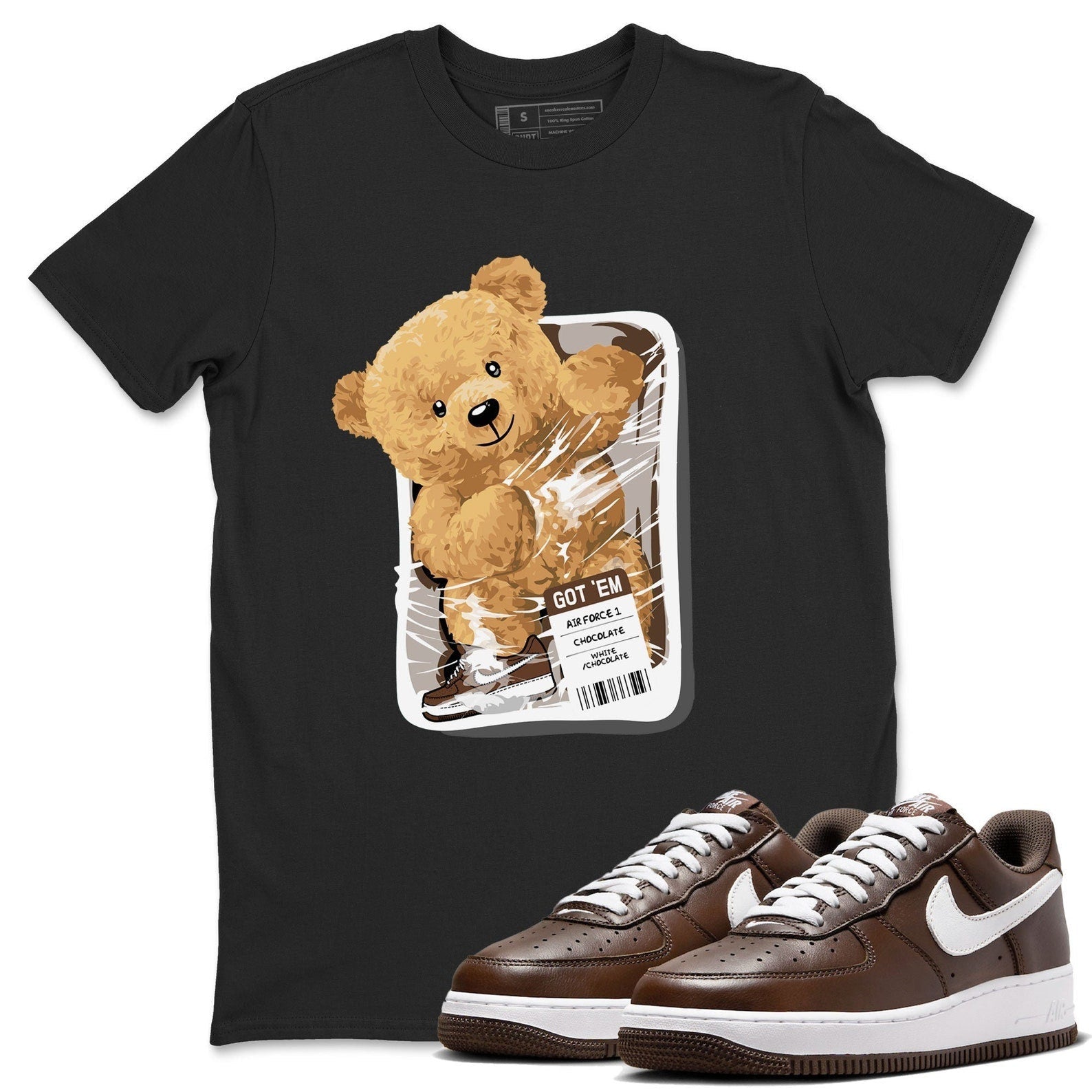 Packaged Bear Sneaker Tee - Casual Unisex Cotton Sneaker T-Shirt To Match Air Force 1 Chocolate T-Shirt, Sneaker Match Tee
