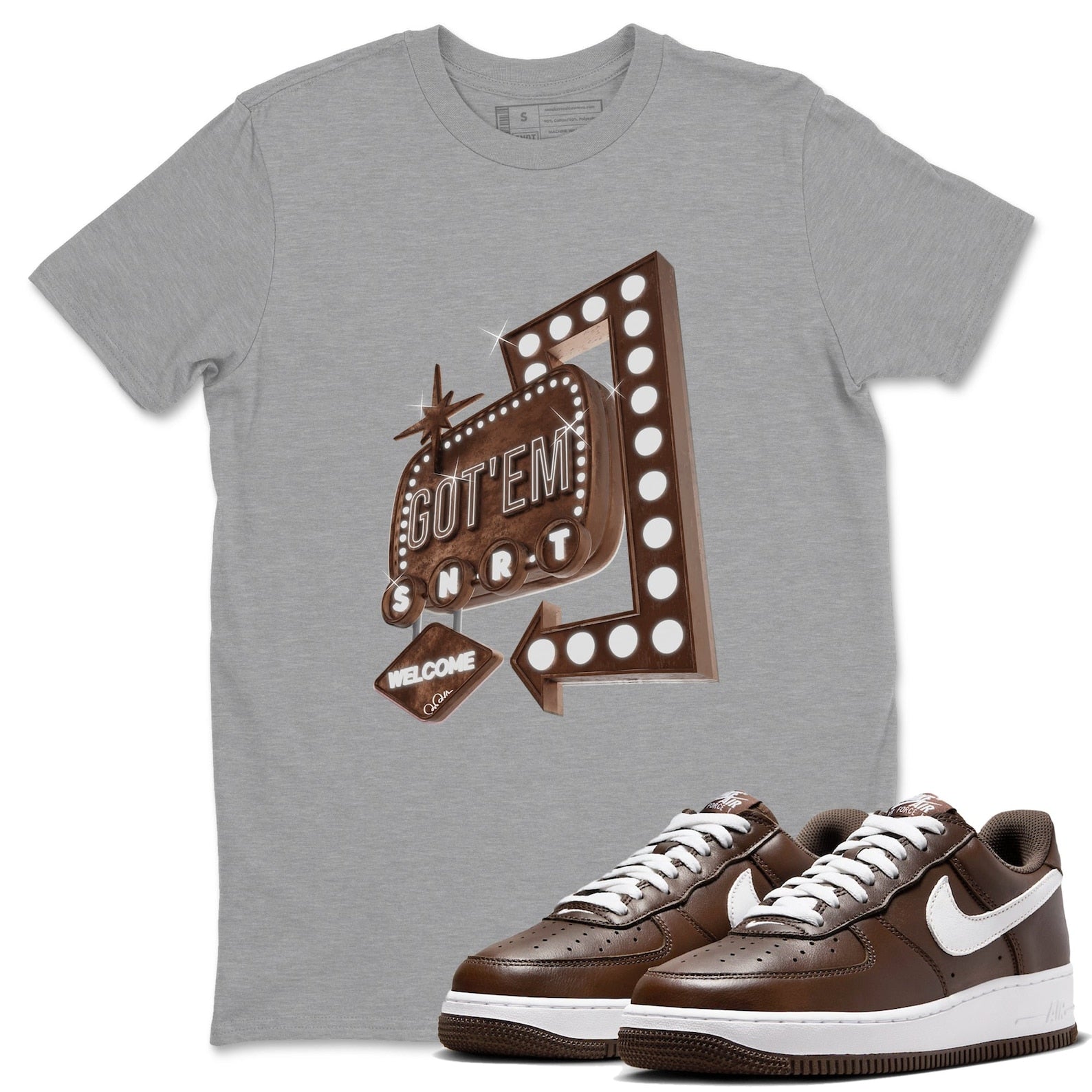 Retro Neon Sign Sneaker Tee - Casual Unisex Cotton Sneaker T-Shirt To Match Air Force 1 Chocolate T-Shirt, Sneaker Match Tee