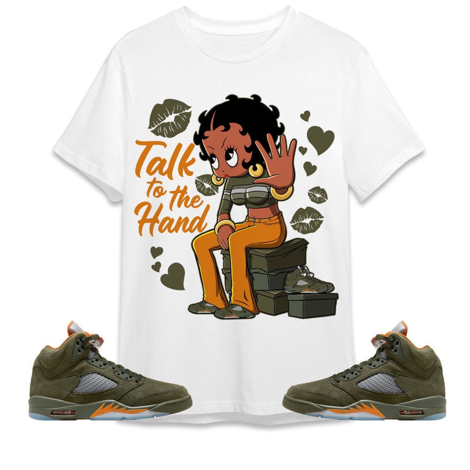 Talk To The Hand Unisex Tees Jordan 5 Olive to match Sneaker, Outfit birthday graphic Tees T-Shirt, Sneaker Match Tee