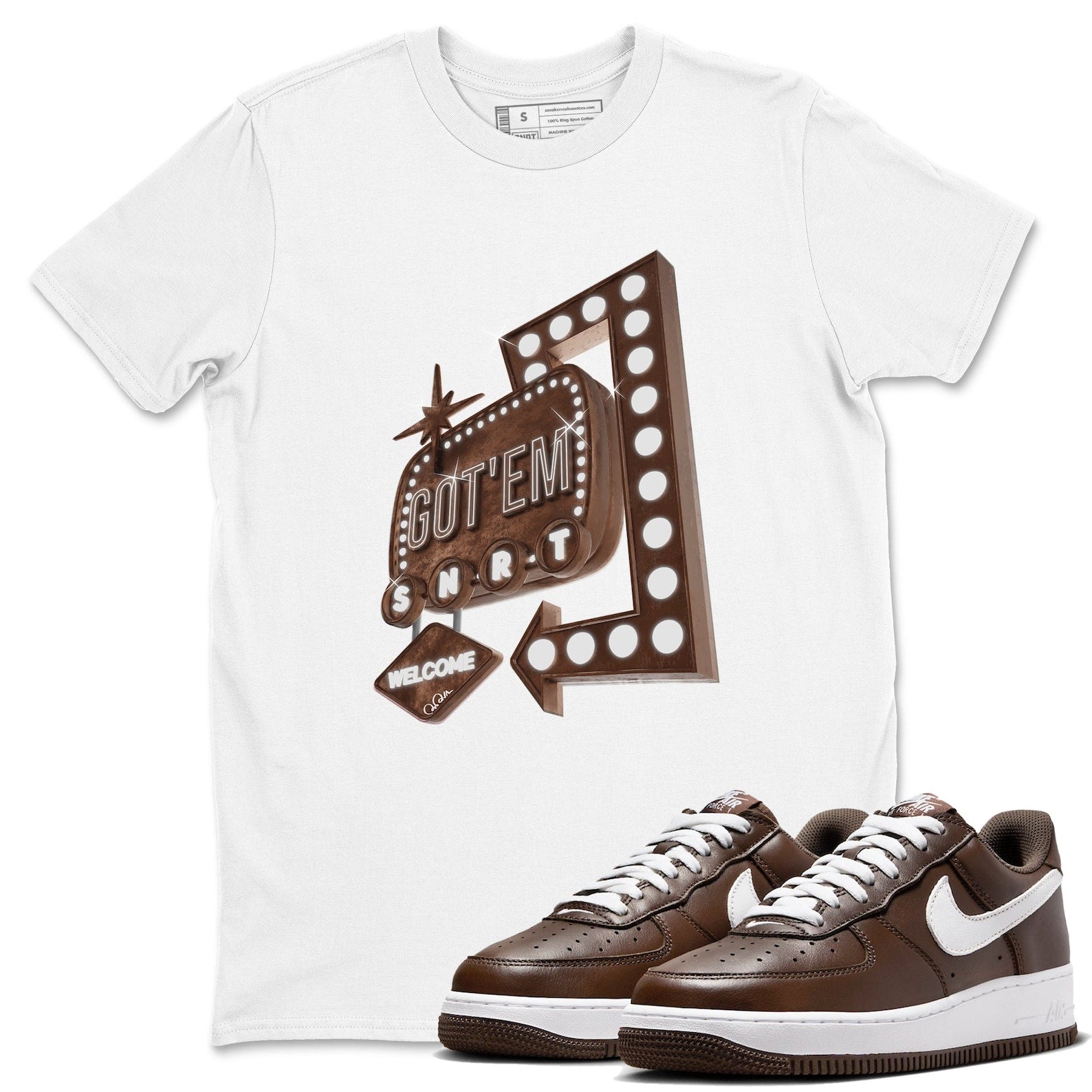 Retro Neon Sign Sneaker Tee - Casual Unisex Cotton Sneaker T-Shirt To Match Air Force 1 Chocolate T-Shirt, Sneaker Match Tee