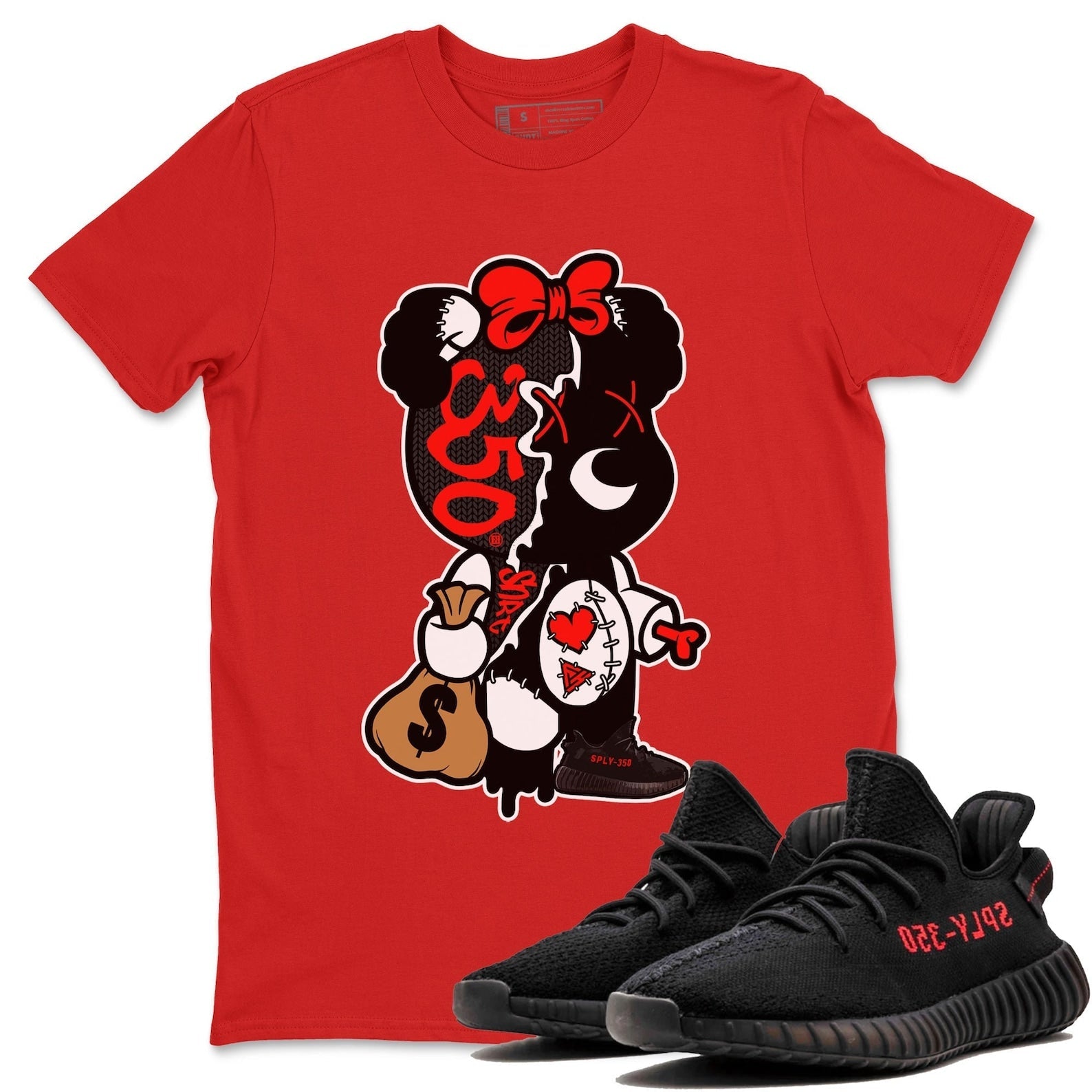 Stitched Hustle Bear Unisex Crew Neck Sneaker Matching Tee Shirt To Match Yeezys 350 Bred T-Shirt, Sneaker Match Tee