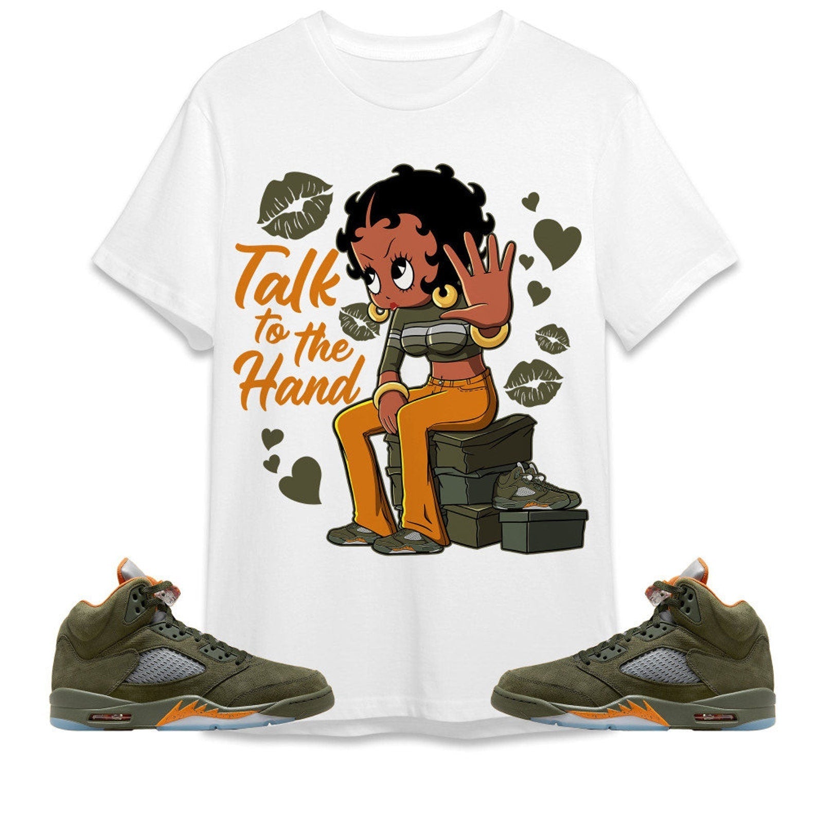 Talk To The Hand Unisex Tees Jordan 5 Olive to match Sneaker, Outfit birthday graphic Tees T-Shirt, Sneaker Match Tee