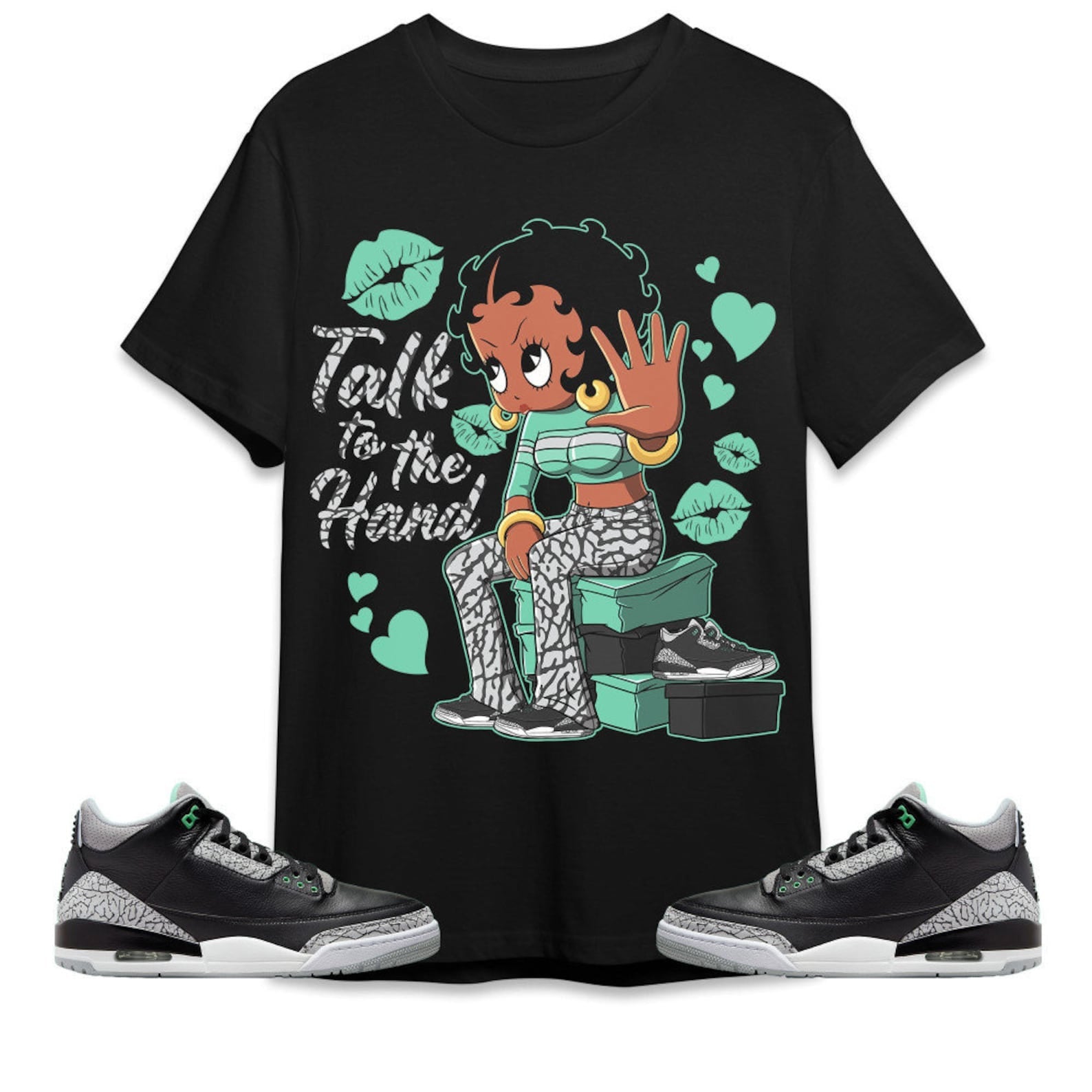 Talk To The Hand Unisex Tees Jordan 3 Green Glow to match Sneaker, Outfit birthday graphic Tees T-Shirt, Sneaker Match Tee