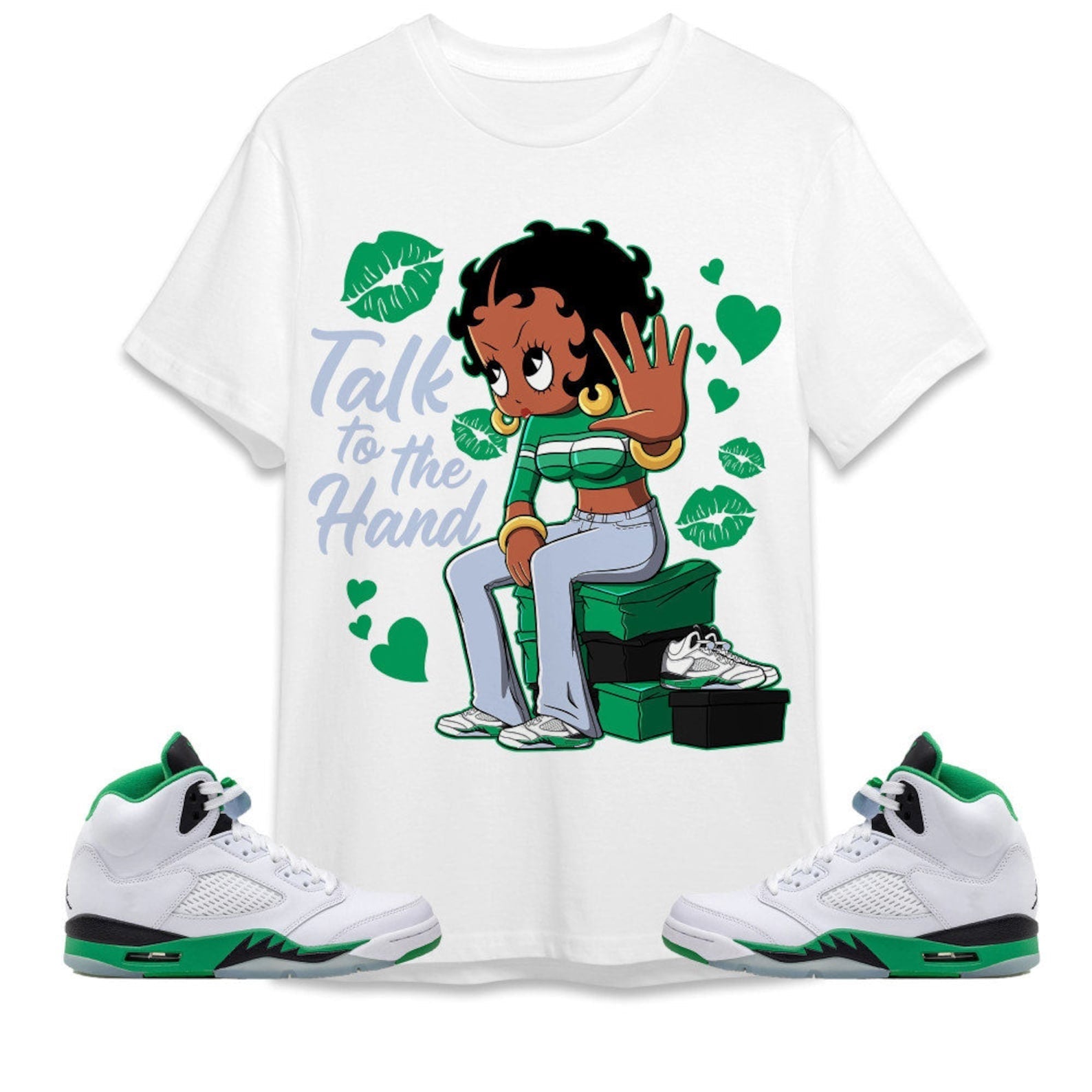 Talk To The Hand Unisex Tees Jordan 5 Lucky Green to match Sneaker, Outfit back to school Jordan shirt T-Shirt, Sneaker Match Tee