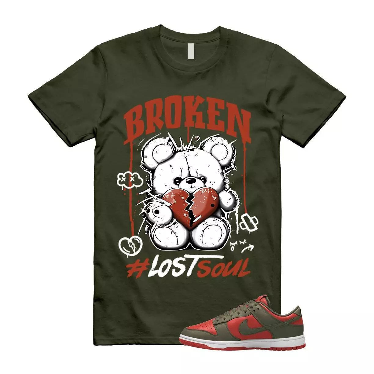 Dunk Mystic Red Cargo Khaki White Low T Shirt Match BRLS T-Shirt, Sneaker Match Tee