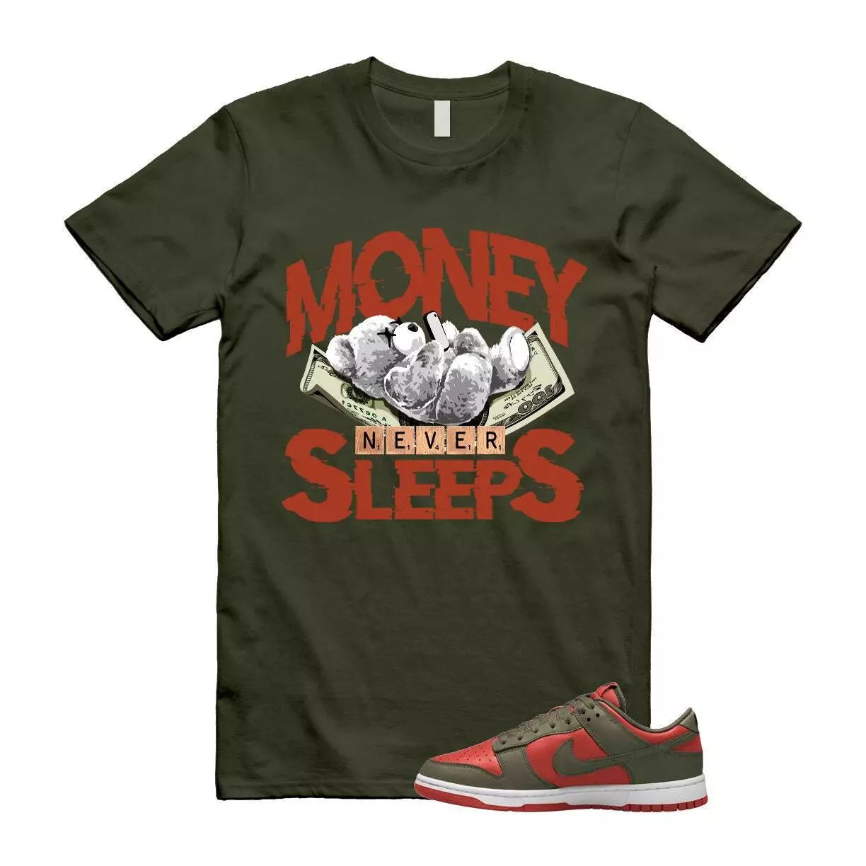 Dunk Mystic Red Cargo Khaki White Low T Shirt Match MNS T-Shirt, Sneaker Match Tee