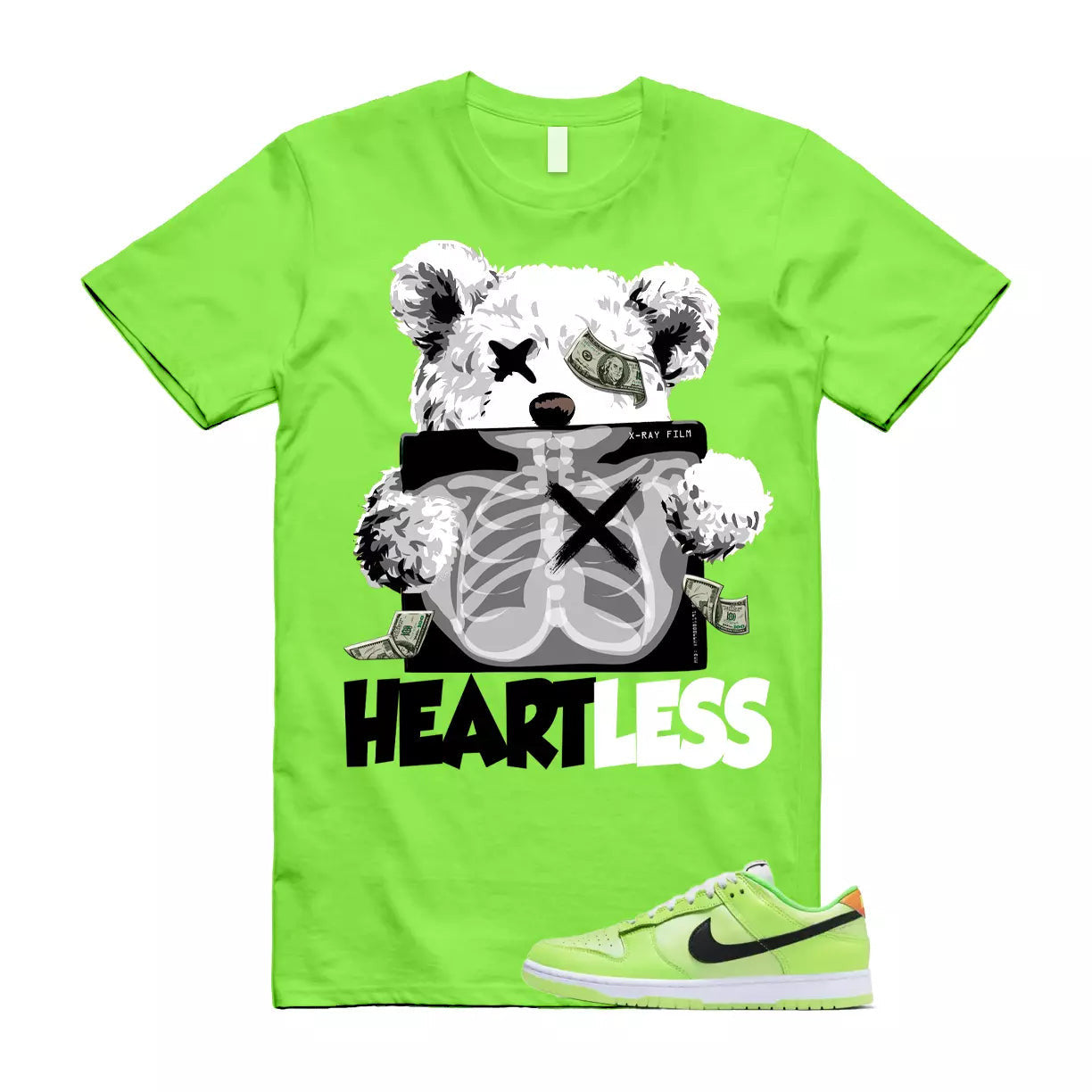 HEART T Shirt to match Dunk Low SE Splash Volt Green Strike Total Orange Black T-Shirt, Sneaker Match Tee