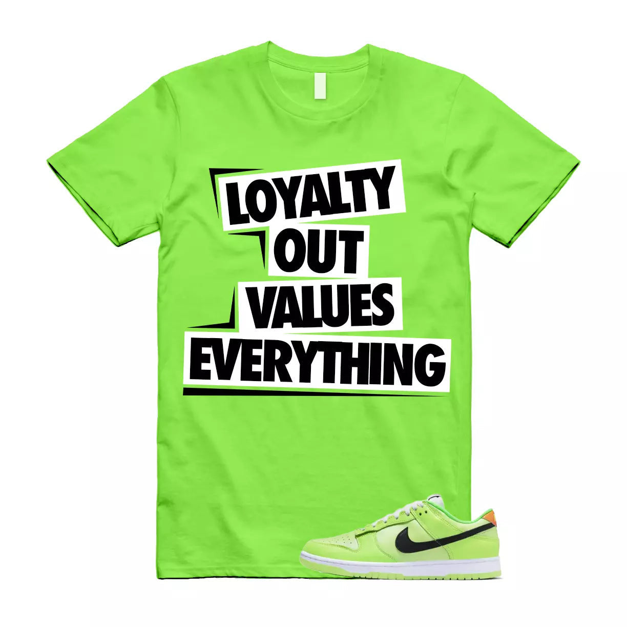 LOVE T Shirt to match Dunk Low SE Splash Volt Green Strike Total Orange Black T-Shirt, Sneaker Match Tee