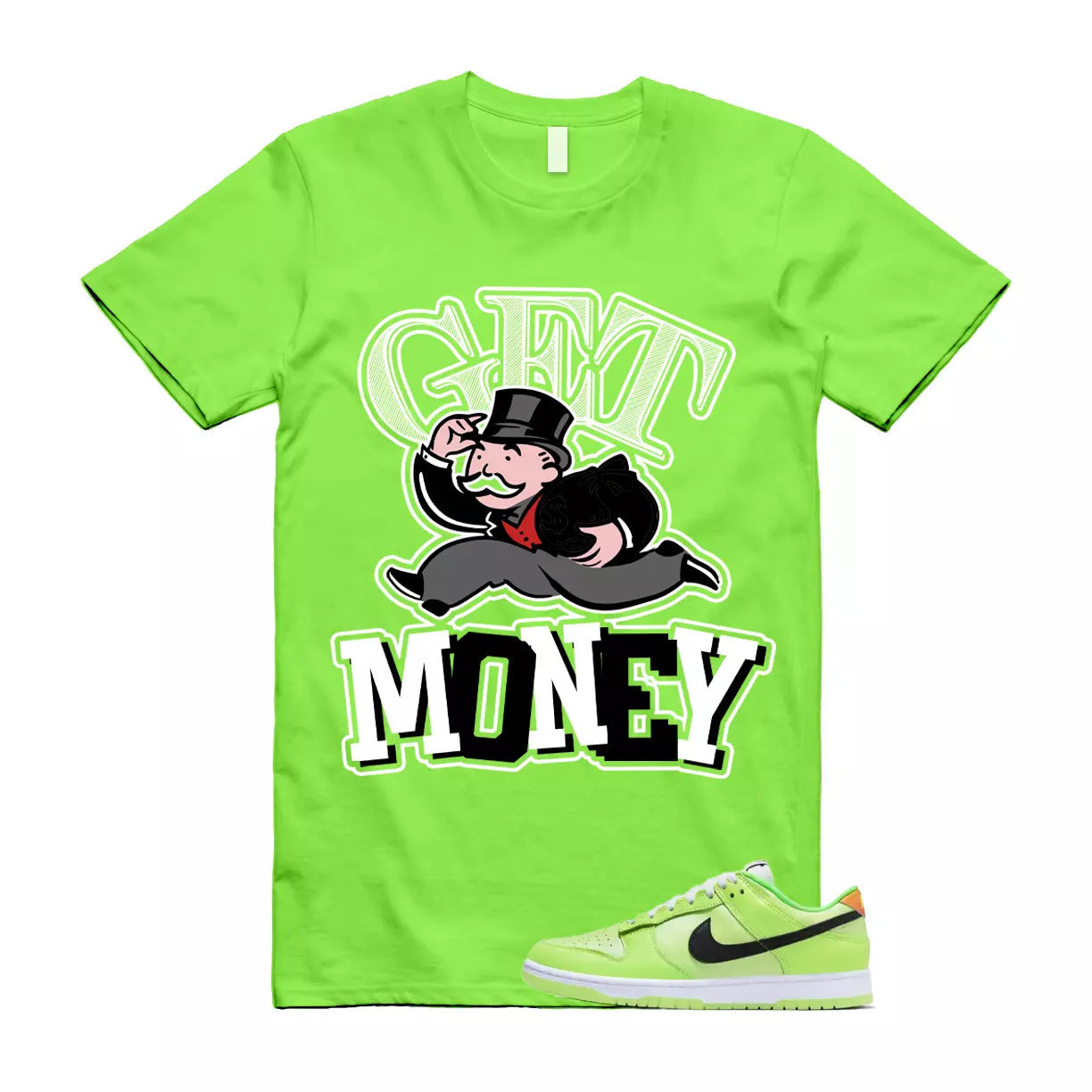 GM T Shirt to match Dunk Low SE Splash Volt Green Strike Total Orange Black T-Shirt, Sneaker Match Tee
