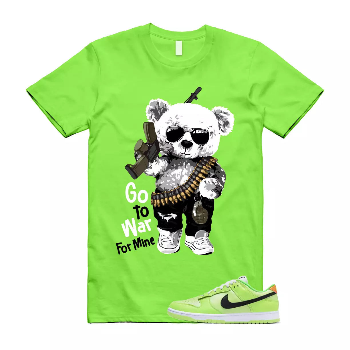 WAR T Shirt to match Dunk Low SE Splash Volt Green Strike Total Orange Black T-Shirt, Sneaker Match Tee