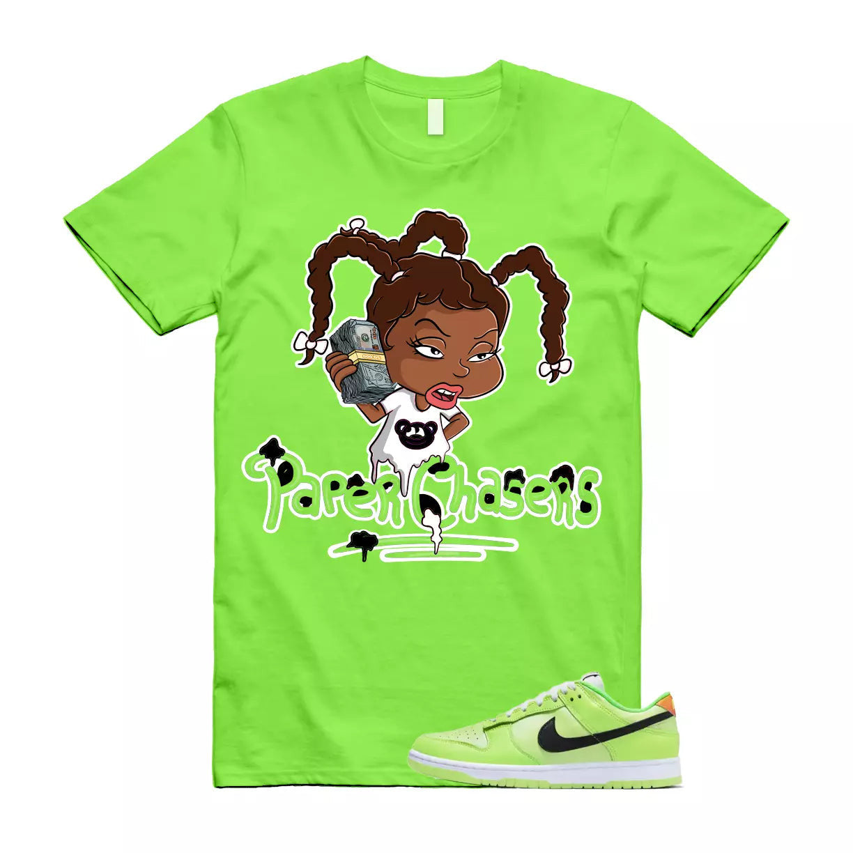 PC T Shirt to match Dunk Low SE Splash Volt Green Strike Total Orange Black T-Shirt, Sneaker Match Tee