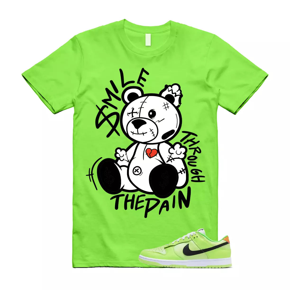 SM2 T Shirt to match Dunk Low SE Splash Volt Green Strike Total Orange Black T-Shirt, Sneaker Match Tee