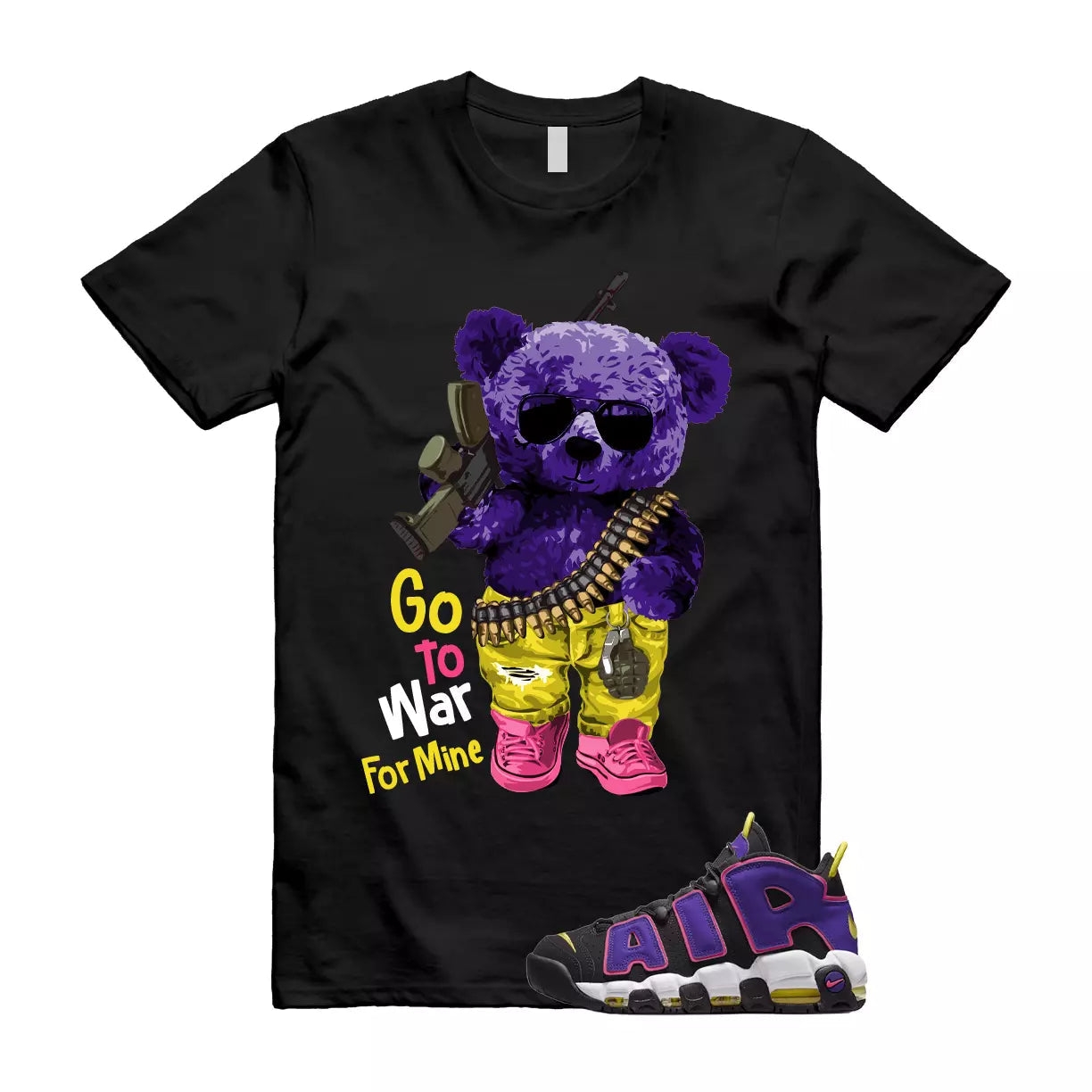 WAR T Shirt to match Air More Uptempo Black Court Purple Hyper Pink T-Shirt, Sneaker Match Tee