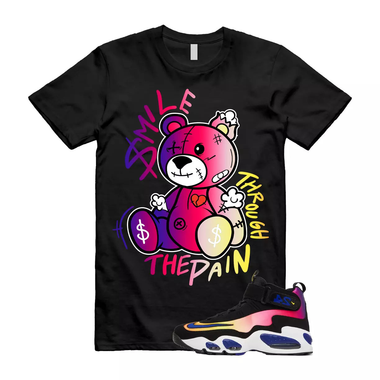 Air Griffey Max 1 Los Angeles Sunset 24 Purple Pink Blue T Shirt Match Smile Through The Pain T-Shirt, Sneaker Match Tee