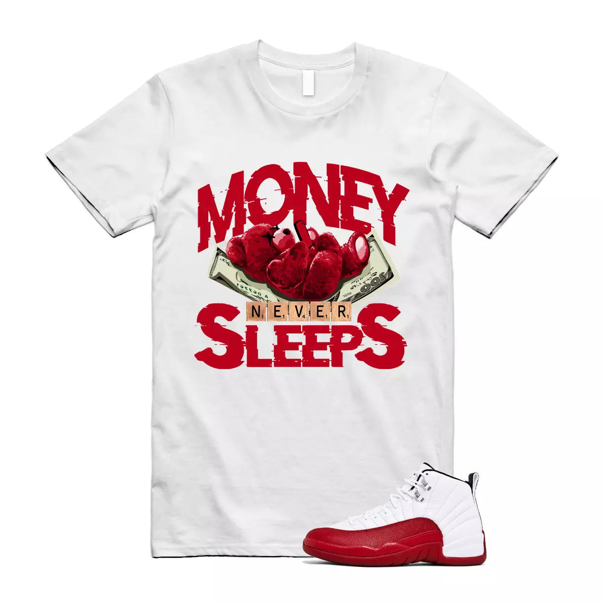 Cherry 12 Varsity Red White T Shirt Match MNS T-Shirt, Sneaker Match Tee
