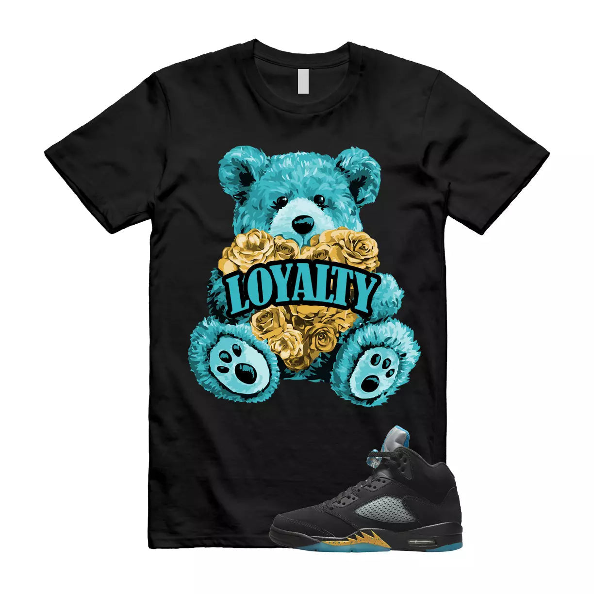 LYLTY Shirt to match Air Jordan 5 Aqua Retro Taxi Black Aquatone Hornets Yellow T-Shirt, Sneaker Match Tee