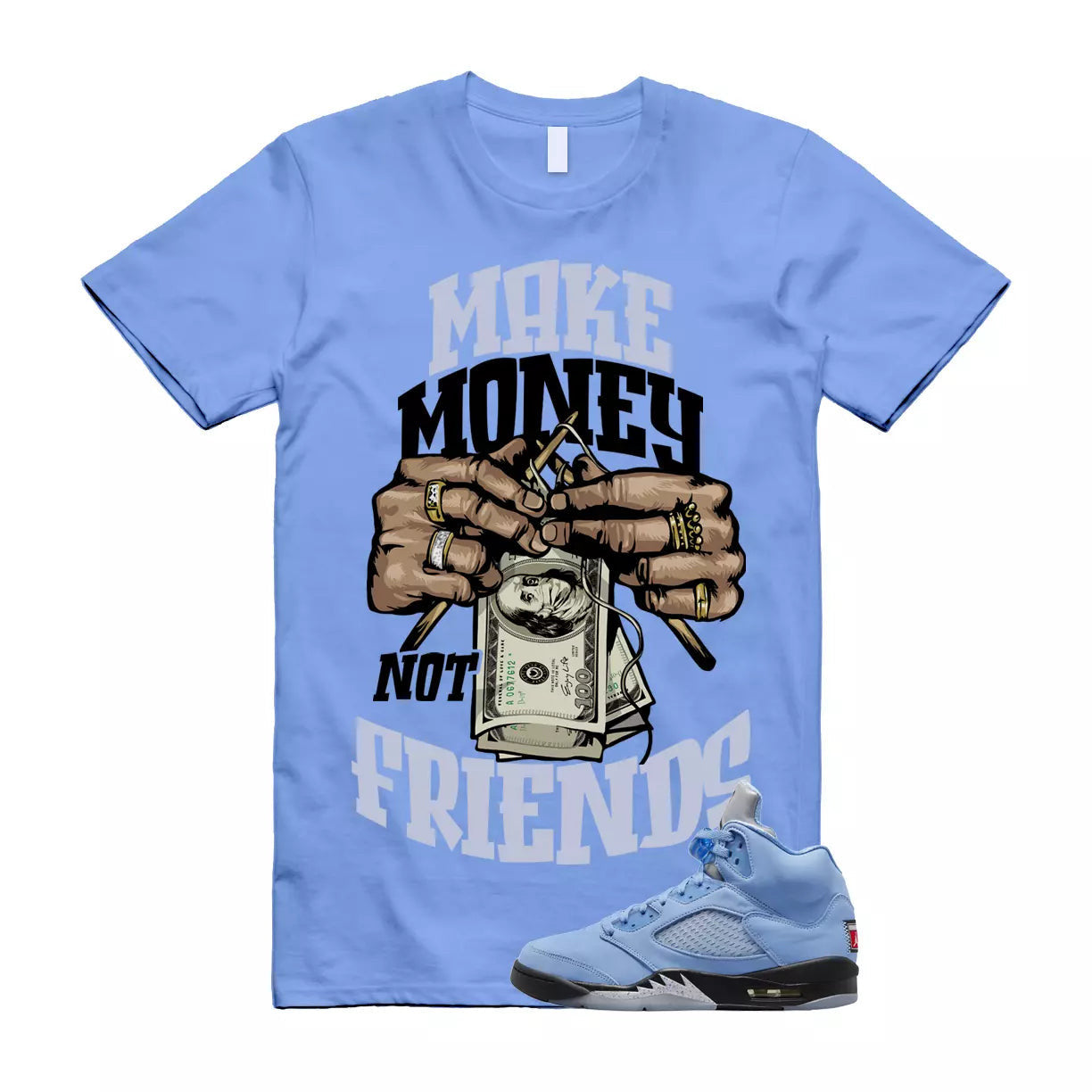MM T Shirt to match Air Jordan 5 UNC University Blue Carolina MJ Black White T-Shirt, Sneaker Match Tee