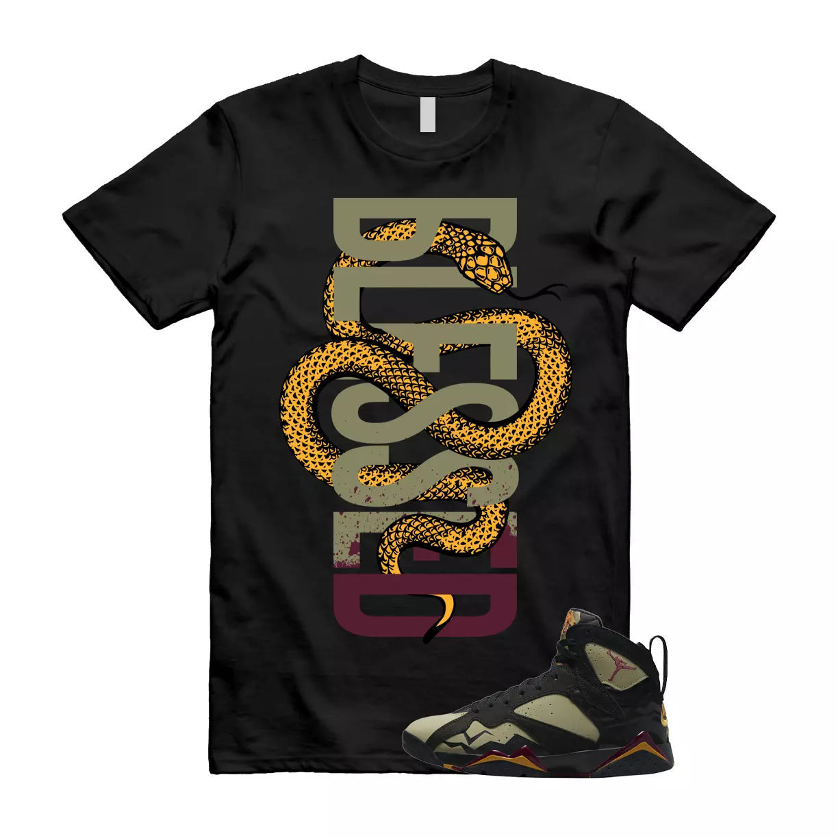 SNAKE Shirt to match Air Jordan 7 Olive Black Cherrywood Red Chutney OG Bordeaux T-Shirt, Sneaker Match Tee