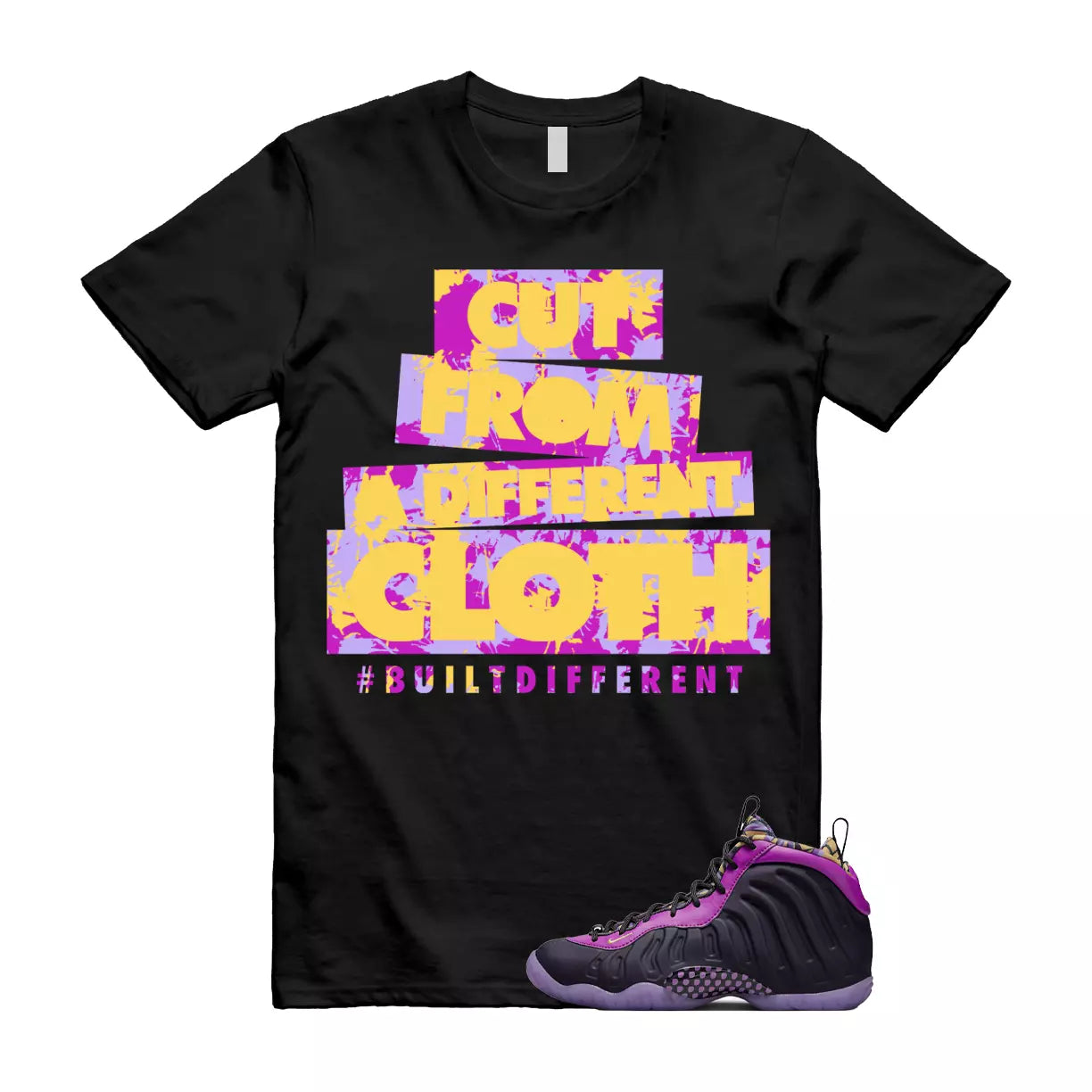 CLOTH Shirt to match Little Posite One Cave Purple Saturn Gold Vivid Black Foam T-Shirt, Sneaker Match Tee