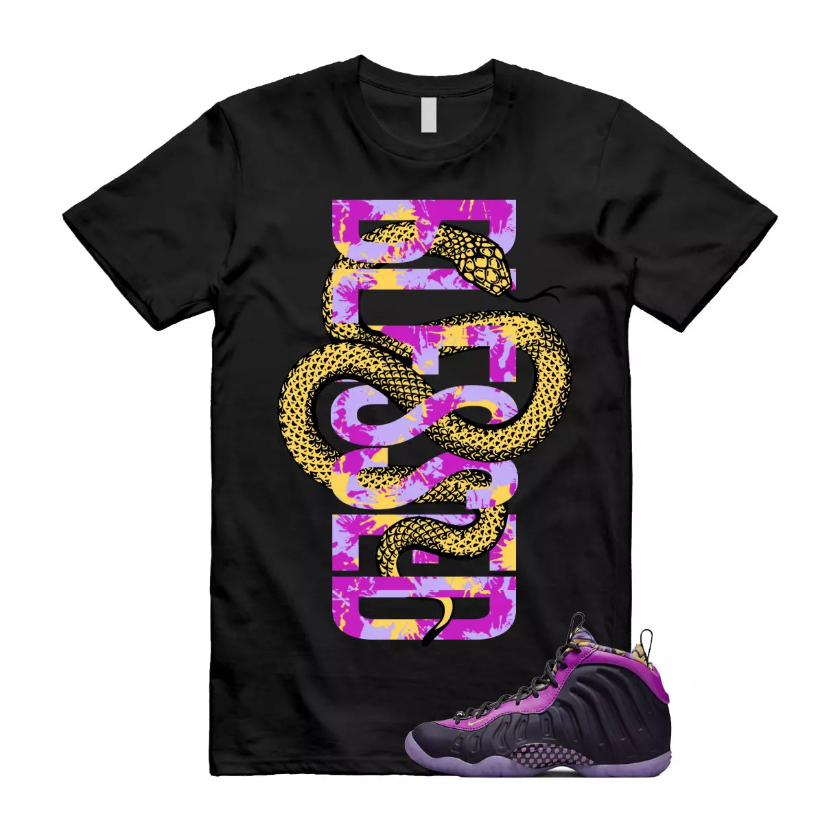 SNAKEB Shirt to match Little Posite One Cave Purple Saturn Gold Vivid Black Foam T-Shirt, Sneaker Match Tee