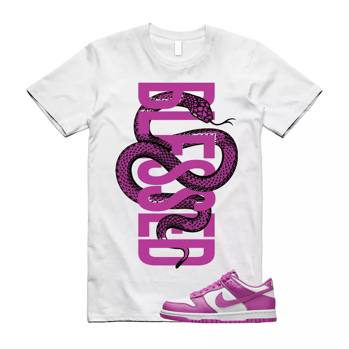 SNAKEBLS T Shirt to match N Dunk Low GS Active Fuchsia White Kids T-Shirt, Sneaker Match Tee