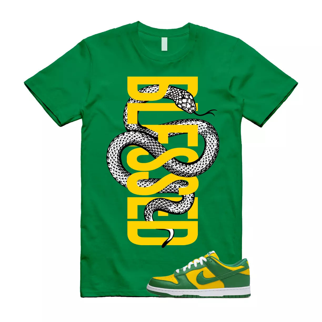 SNAKEBLS T Shirt to match N Dunk Low Brazil Varsity Maize Pine Green White SP OG T-Shirt, Sneaker Match Tee