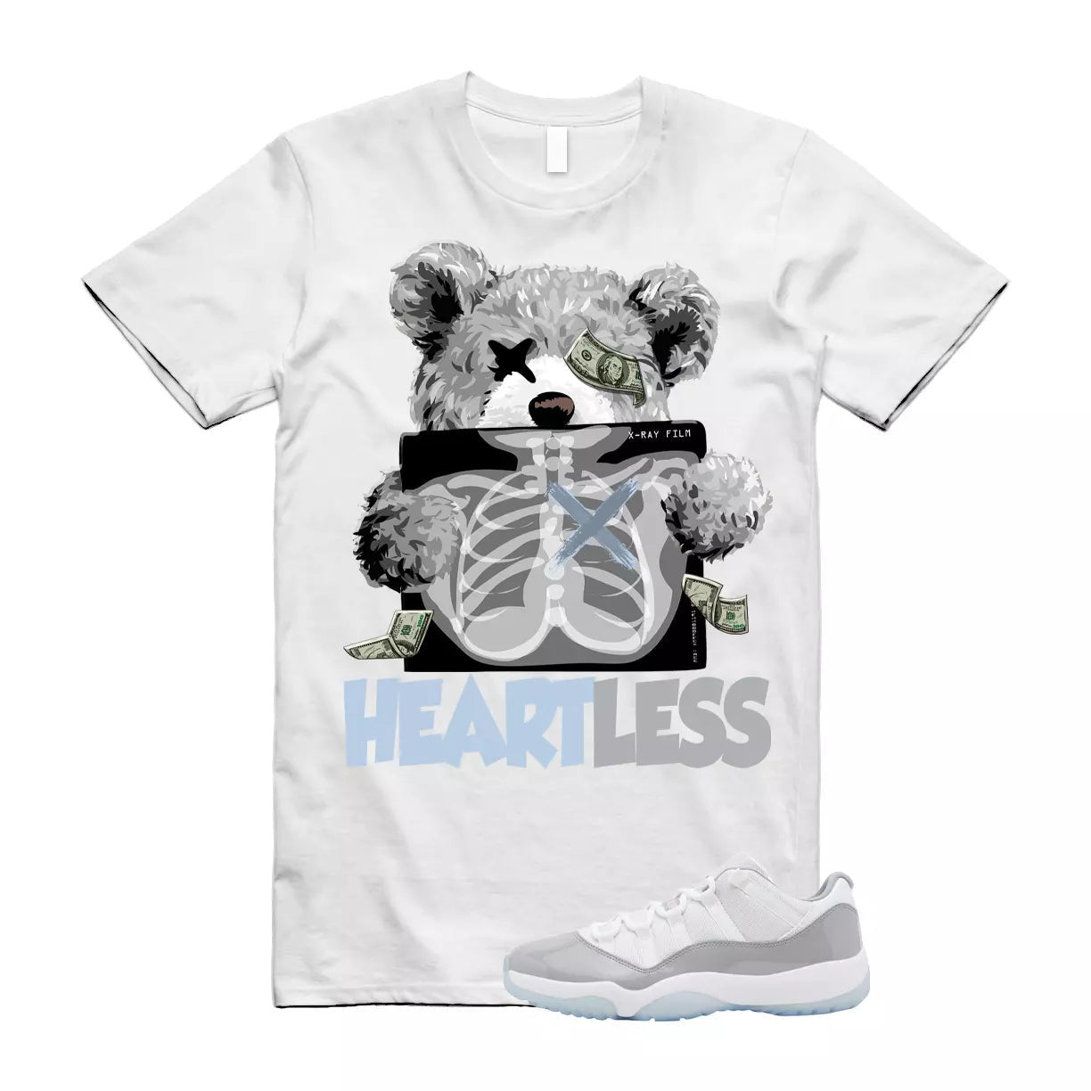 HEART T Shirt to match Air Jordan 11 Low Cement Grey University Blue White Cool T-Shirt, Sneaker Match Tee