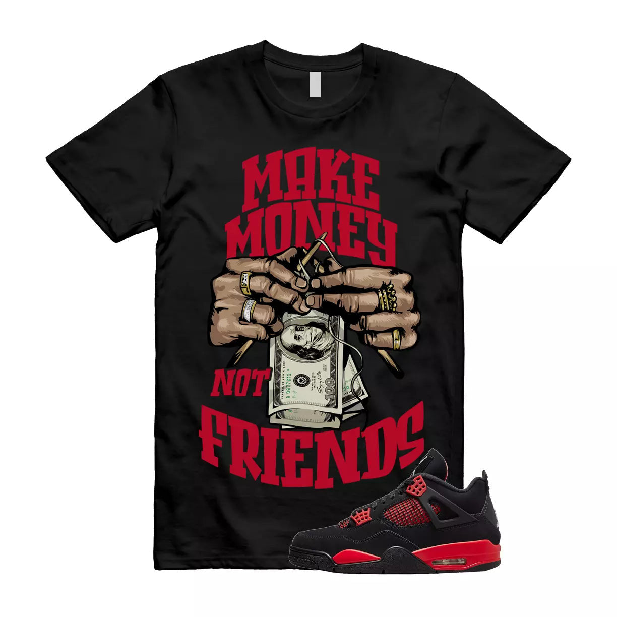 MM T Shirt to match Air Jordan 4 Red Thunder Black Multi Color Crimson White T-Shirt, Sneaker Match Tee