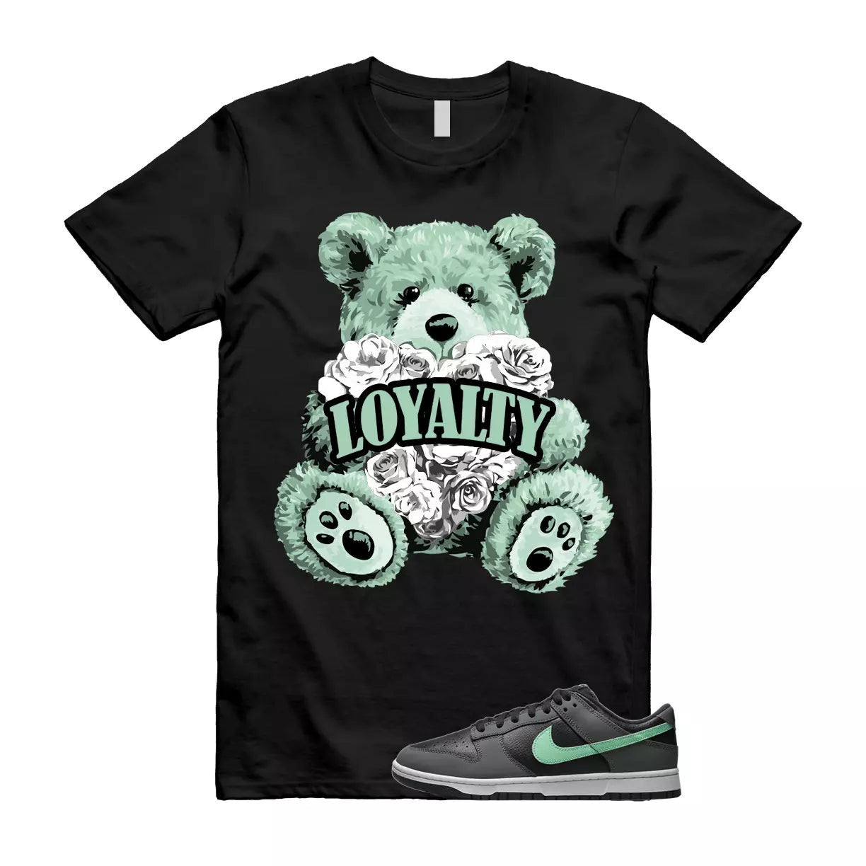 LYLTY T Shirt to match N Dunk Low Retro Green Glow Black Dark Grey White T-Shirt, Sneaker Match Tee
