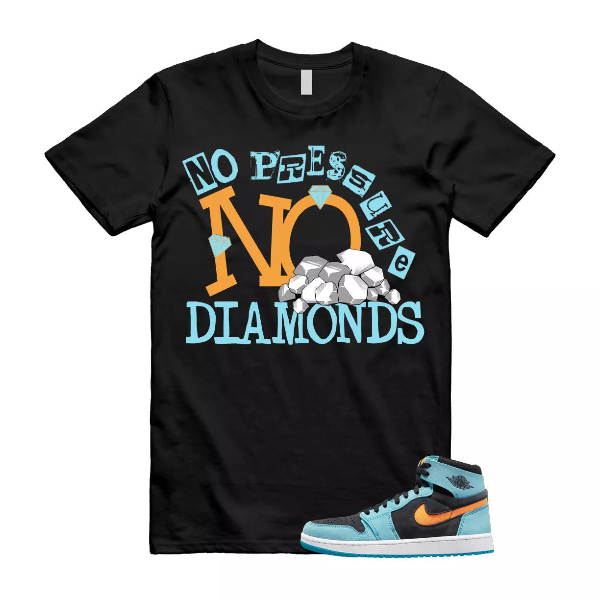 DIAMOND Shirt to match Air Jordan 1 High Zoom Comfort 2 Black Teal Bright Citrus T-Shirt, Sneaker Match Tee