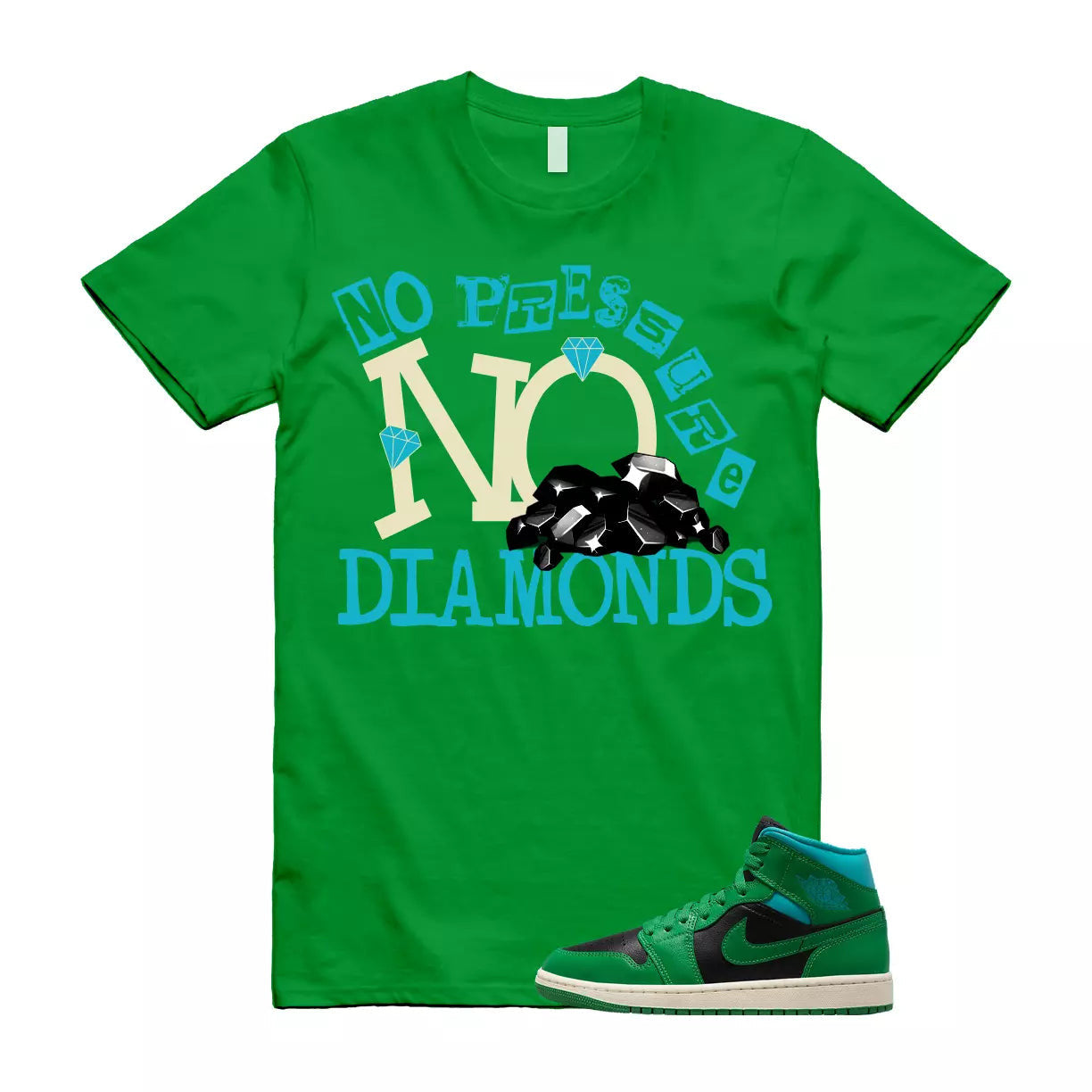 DIAMOND T Shirt to match Air Jordan 1 Mid WMNS Lucky Green Black Aquatone T-Shirt, Sneaker Match Tee