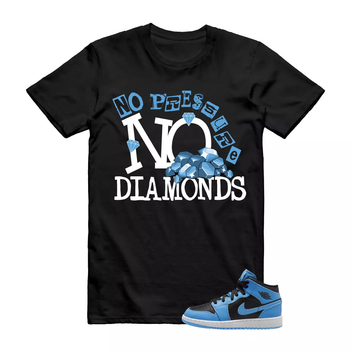 Mid University Blue Air 1 Black White T Shirt Match DIAMOND T-Shirt, Sneaker Match Tee