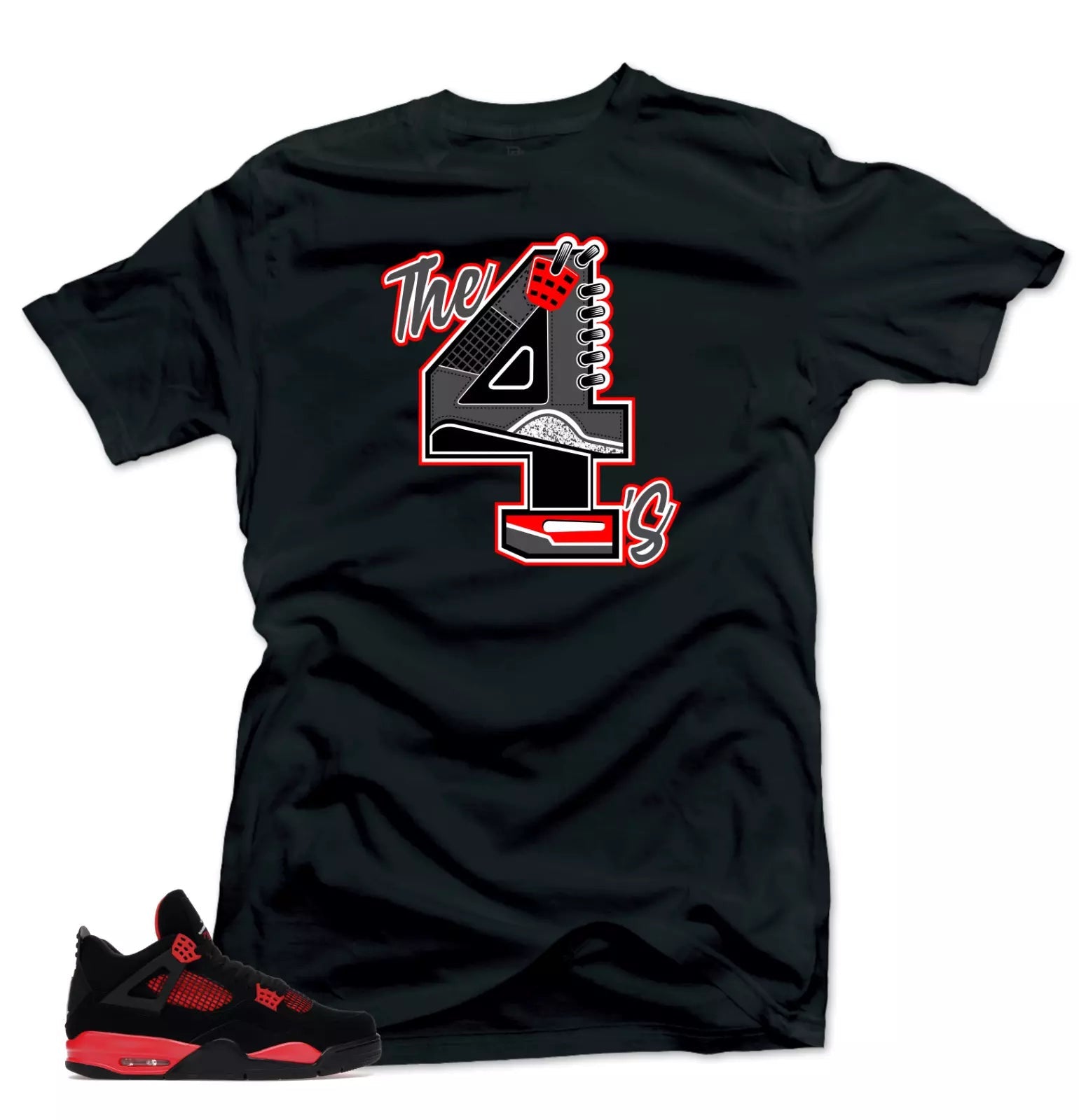 Shirt to Match Jordan 4 Red Thunder Bred Sneaker Shirts.The 4's Black tees T-Shirt, Sneaker Match Tee