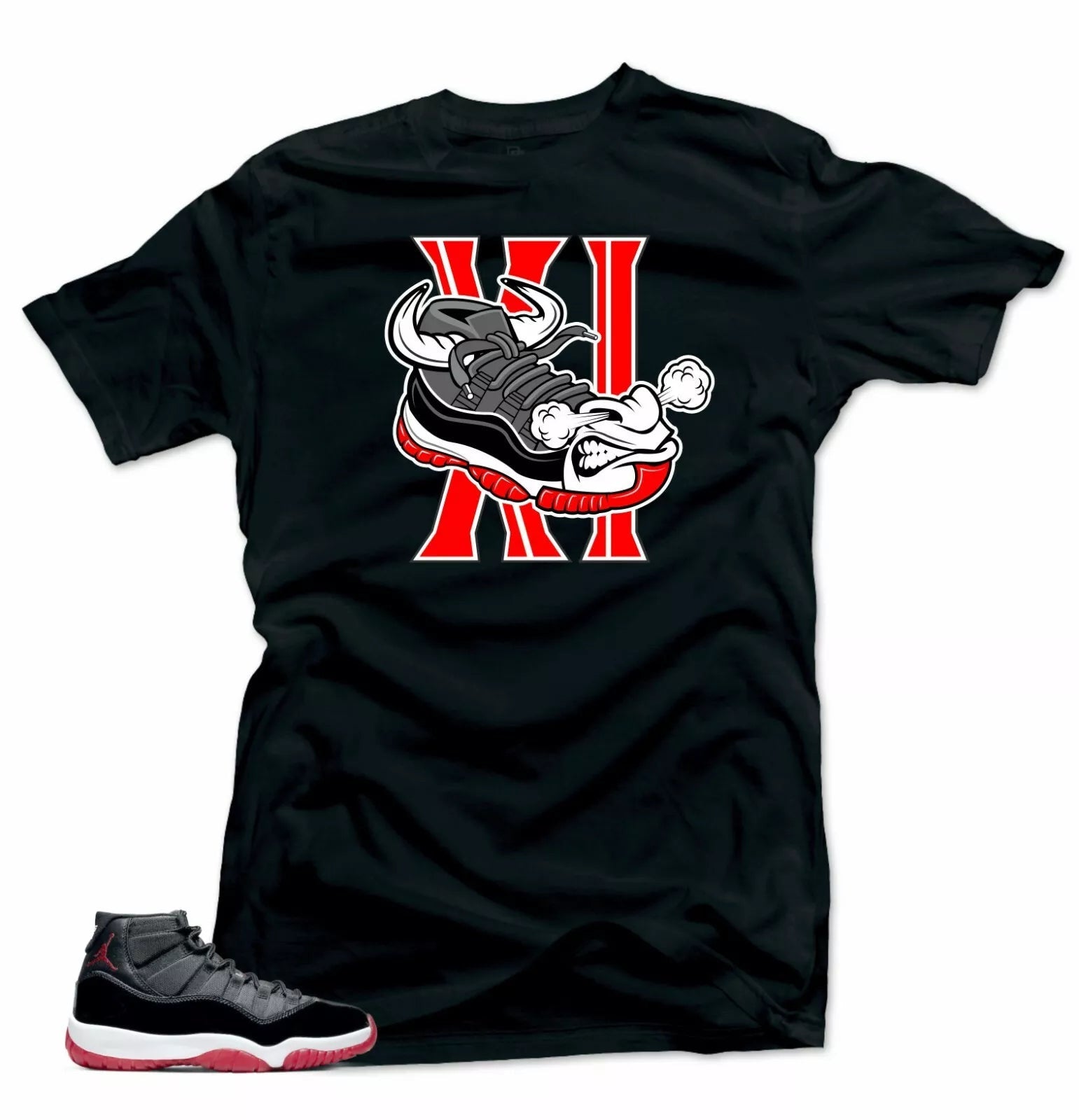 Shirt to Match Jordan 11 Bred 2019-Bull 11 Black Tee T-Shirt, Sneaker Match Tee