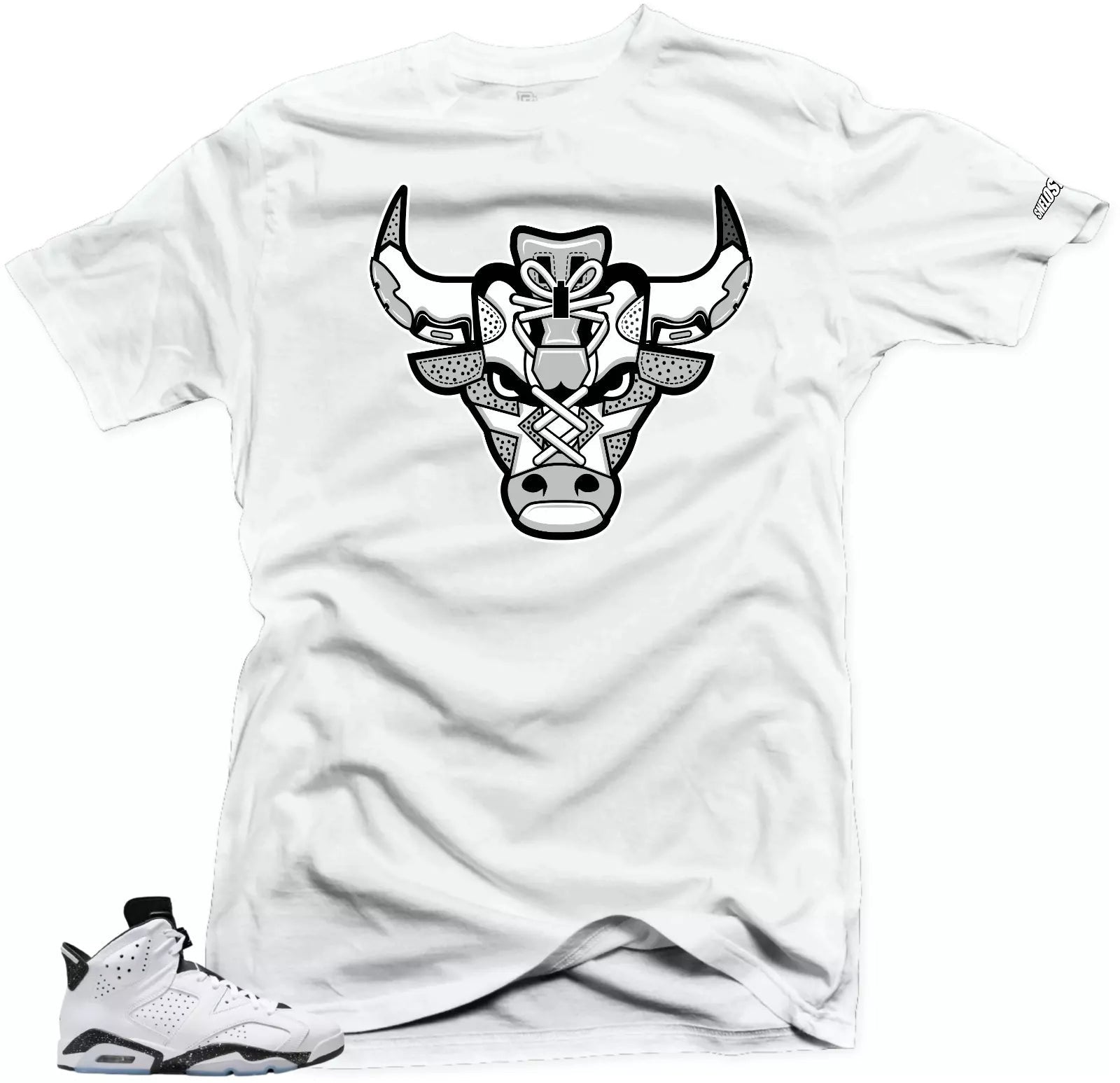 Shirt To Match Jordan 6 Retro Reverse Oreo-The Bull Gray. White Tees T-Shirt, Sneaker Match Tee