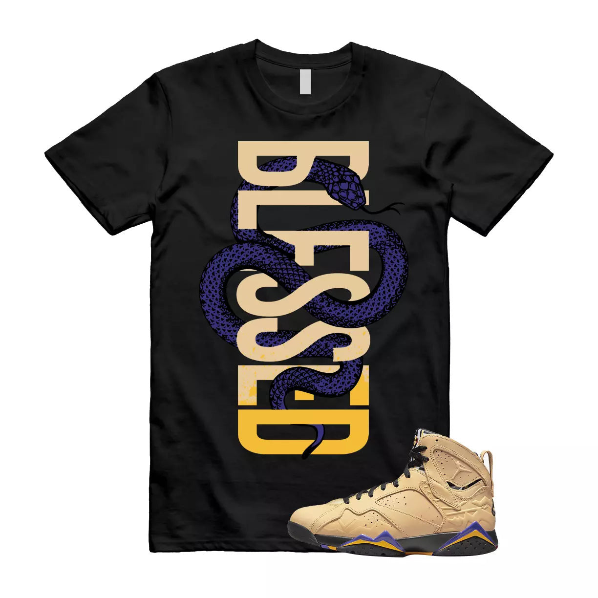 SNAKEBLS T Shirt to match Jordan 7 SE Afrobeats Vachetta Tan Taxi Dark Concord T-Shirt, Sneaker Match Tee