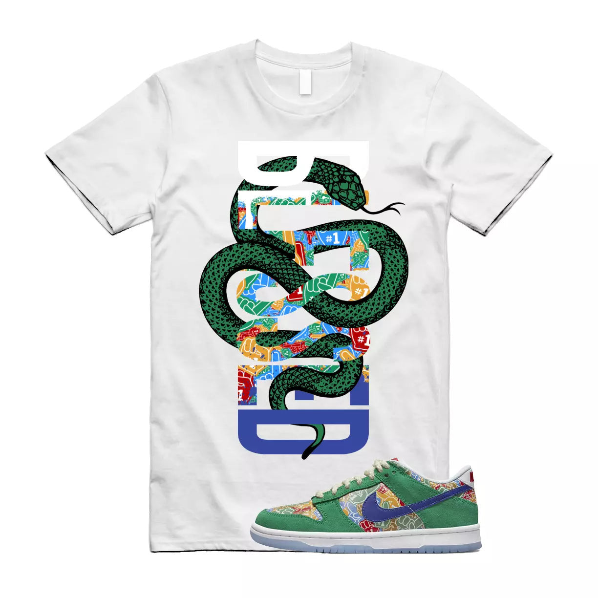 SNAKEB T Shirt to match N Dunk Low Foam Finger Big Kids Stadium Green White Univ T-Shirt, Sneaker Match Tee