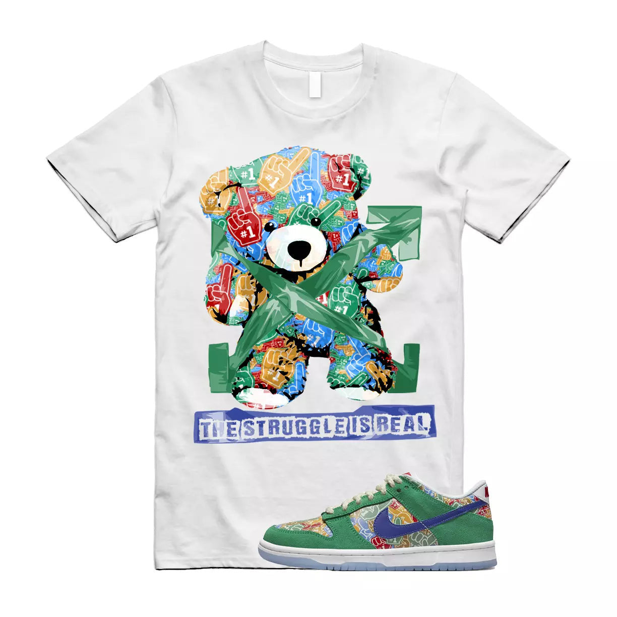 The Struggle is Real T-Shirt to match N Dunk Low Foam Finger Big Kids Stadium Green White Univ T-Shirt, Sneaker Match Tee
