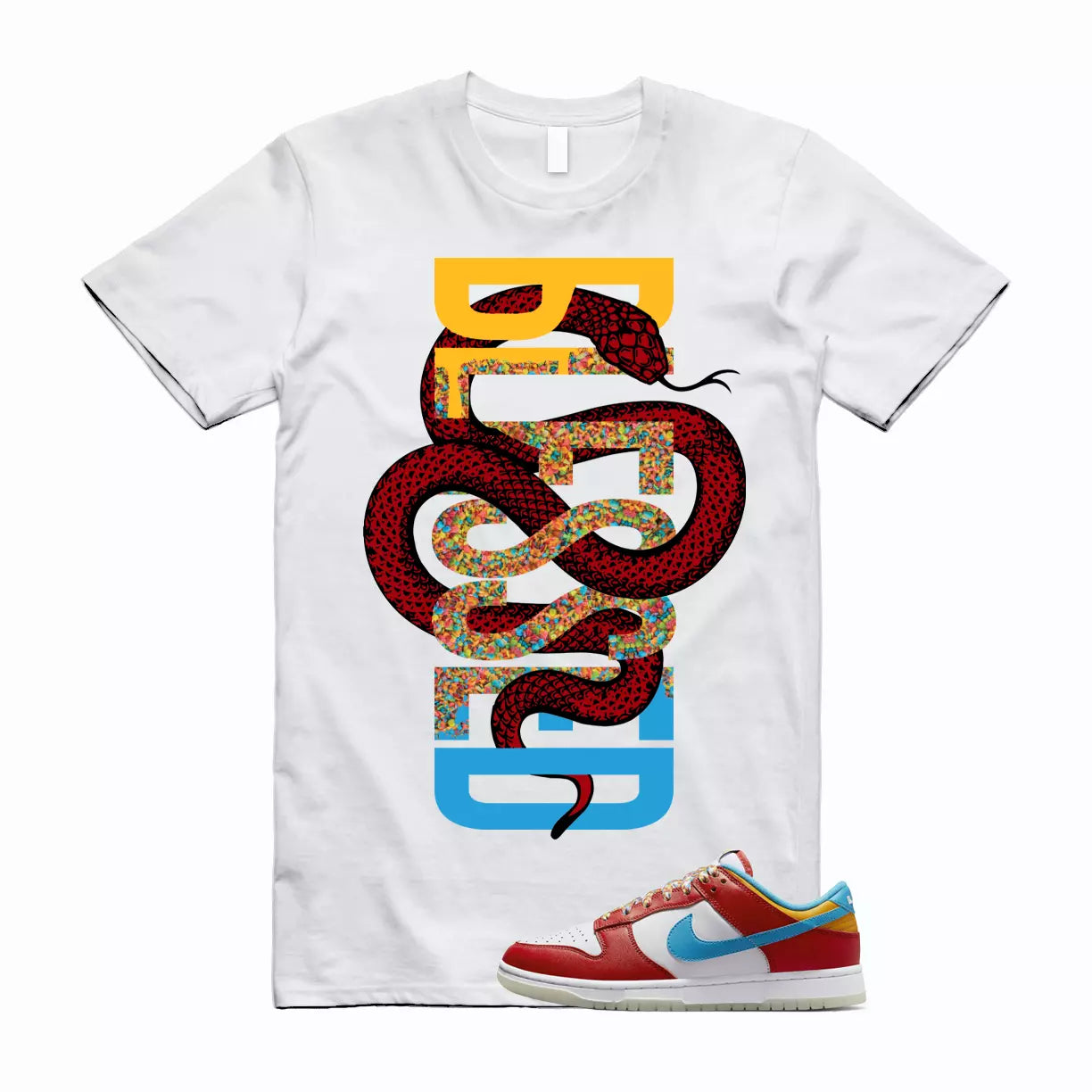 SNAKEB Shirt to match Dunk Low Lebron Habanero Fruity Laser Blue White Pebbles 1 T-Shirt, Sneaker Match Tee
