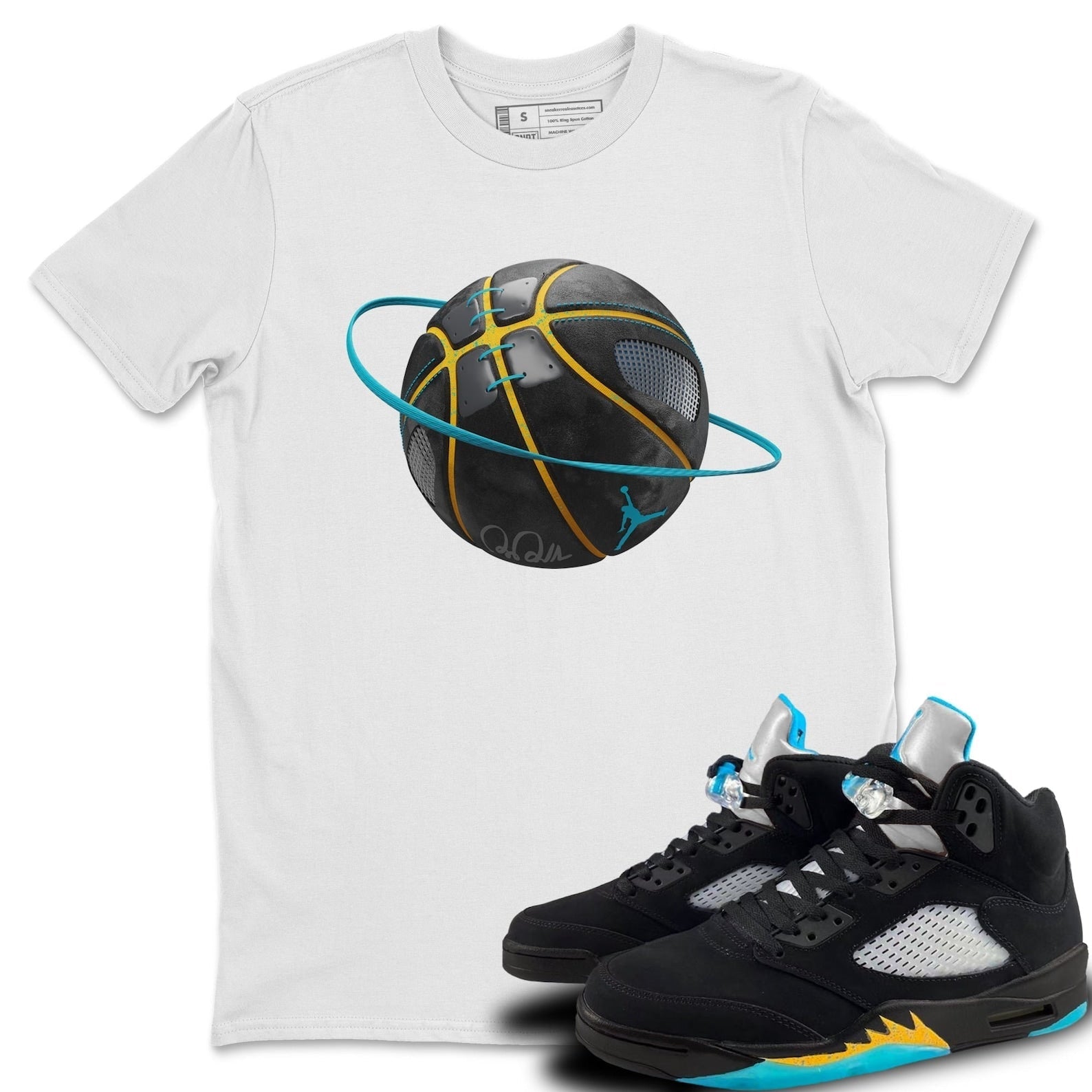 Basketball Planet Unisex Short Sleeve Sneaker Tee - Shirt To Match 5s Retro Aqua T-Shirt, Sneaker Match Tee