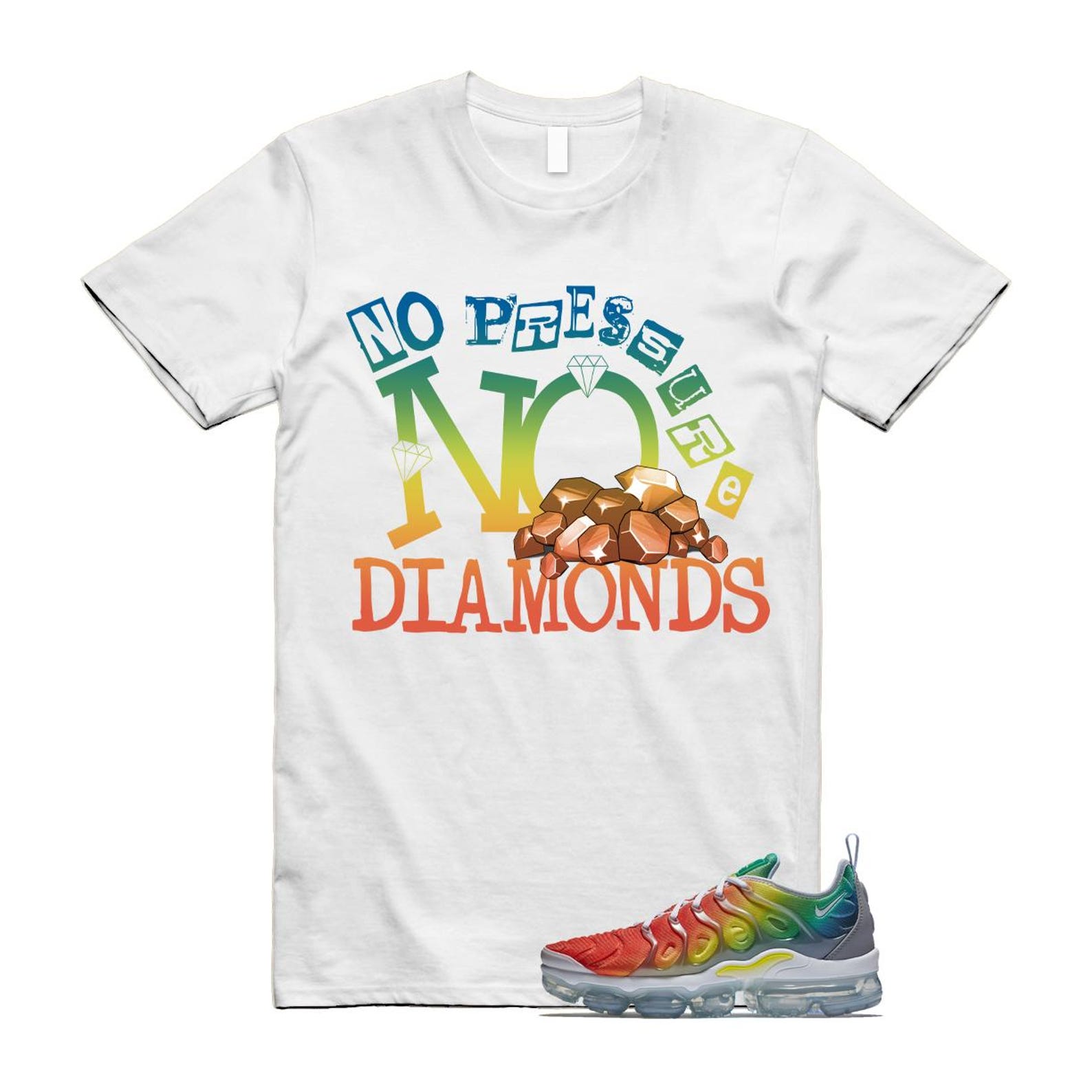 VaporMax Rainbow Air Plus White Neptune Blue Dynamic Yellow T Shirt Match DIAMOND T-Shirt, Sneaker Match Tee