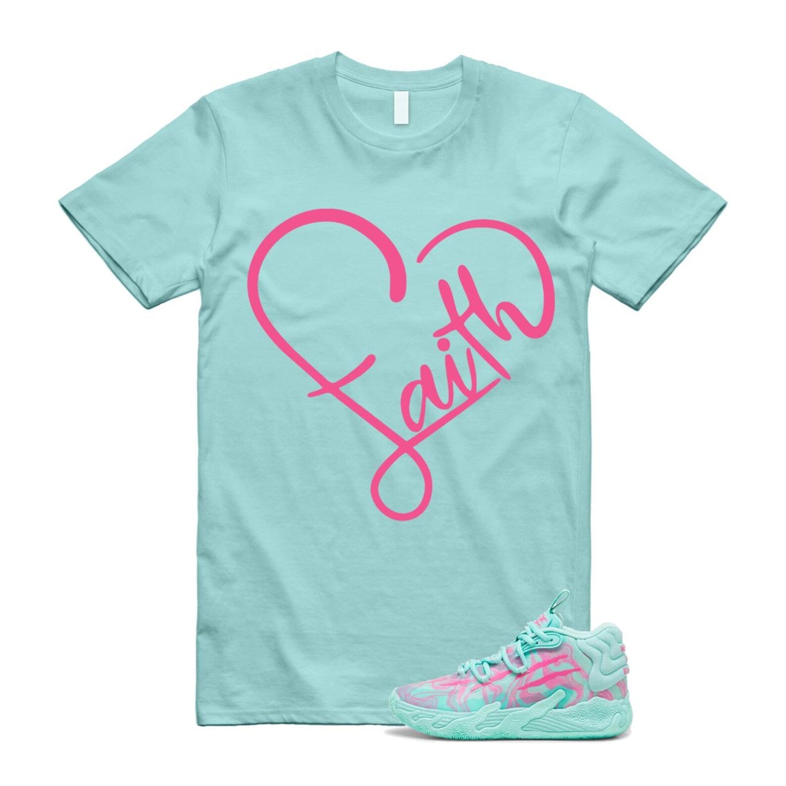 Miami LaMelo Ball MB.03 Teal Pink T Shirt Match FAITH T-Shirt, Sneaker Match Tee