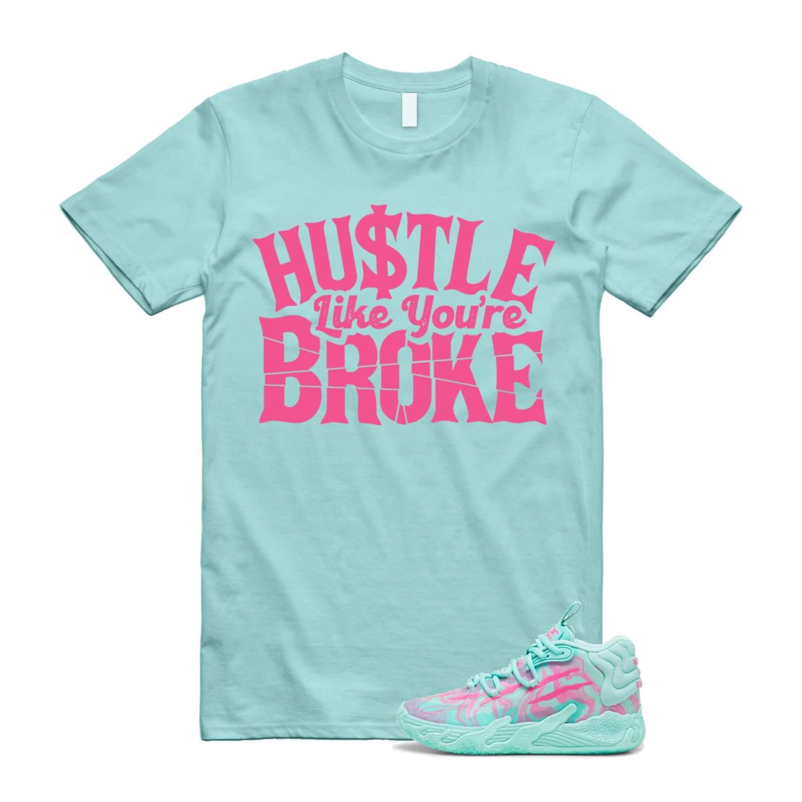 Miami LaMelo Ball MB.03 Teal Pink T Shirt Match BROKE T-Shirt, Sneaker Match Tee