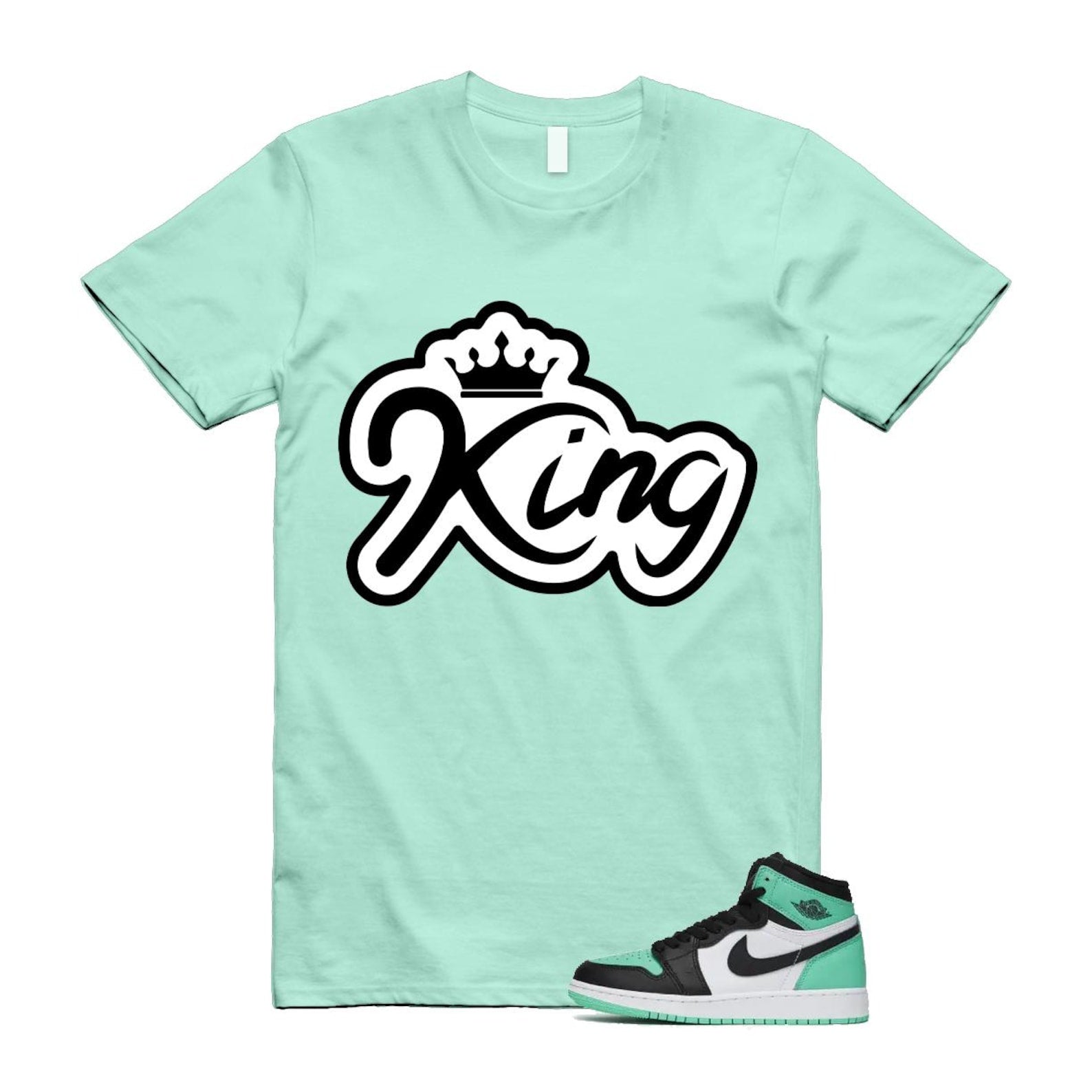 Green Glow 1 Retro High OG White Black Mint T Shirt Match K2 T-Shirt, Sneaker Match Tee
