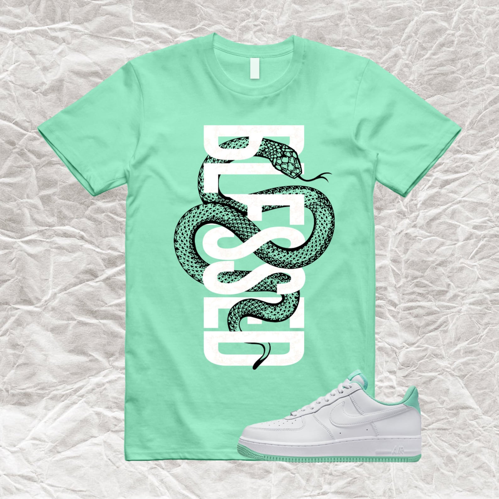 SNAKEB T Shirt to match Air Force 1 Low Mint Foam Green T-Shirt, Sneaker Match Tee