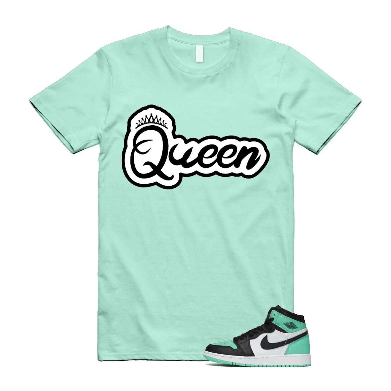 Green Glow 1 Retro High OG White Black Mint T Shirt Match Q2 T-Shirt, Sneaker Match Tee
