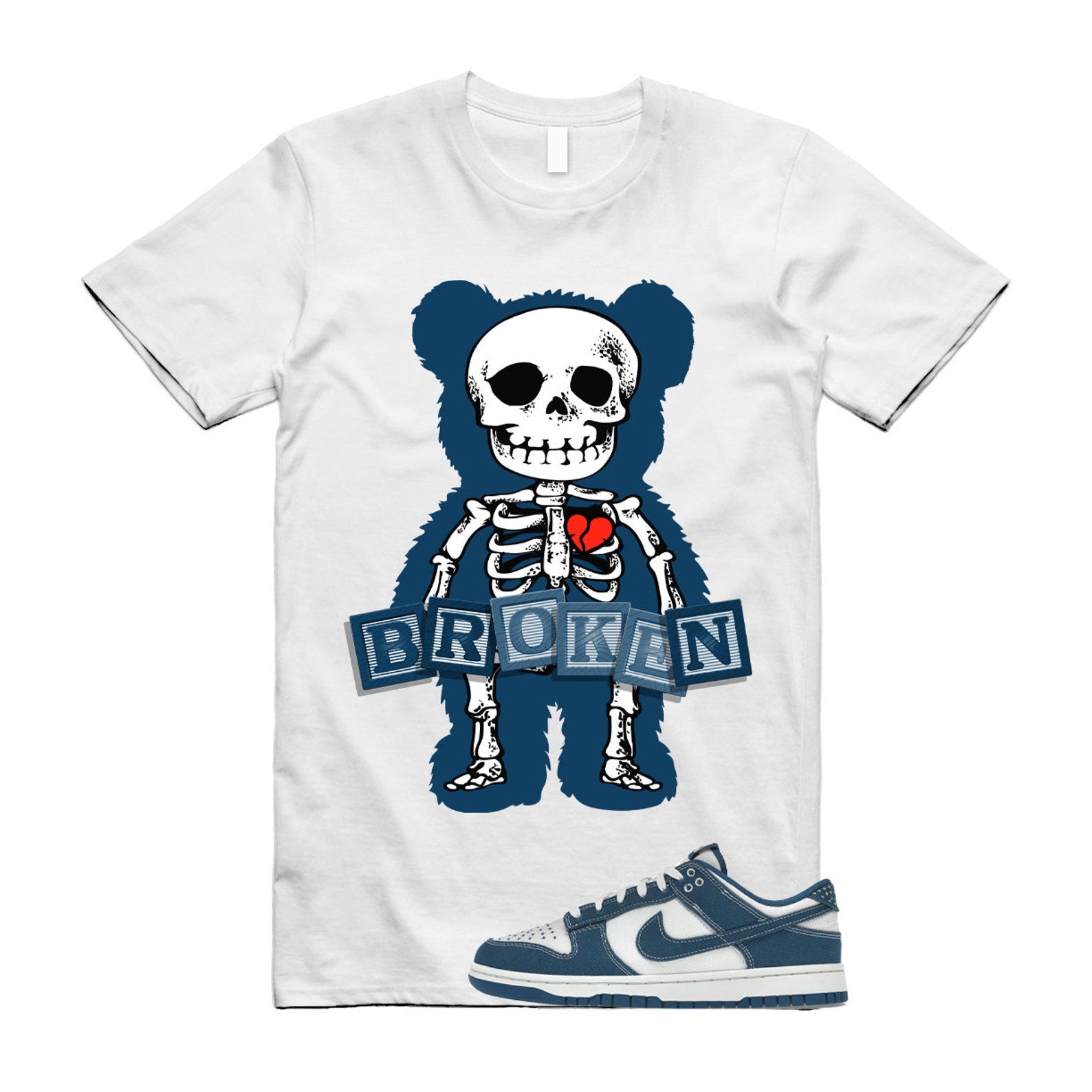 SKEL T Shirt to match N Dunk Low Industrial Blue Sashiko Summit White Japan T-Shirt, Sneaker Match Tee