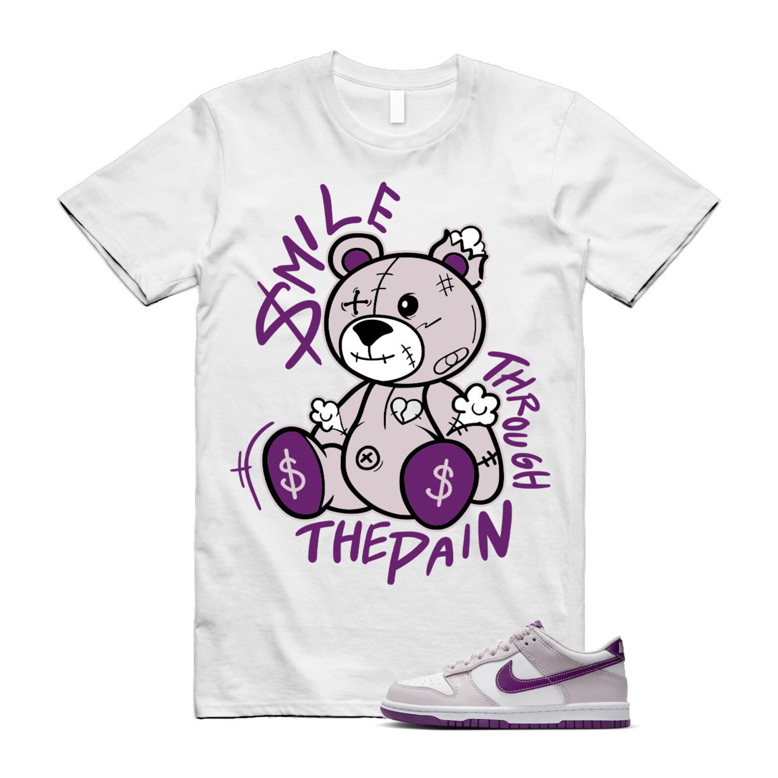 Dunk Platinum Violet Viotech White Low T Shirt Match Smile Through The Pain T-Shirt, Sneaker Match Tee